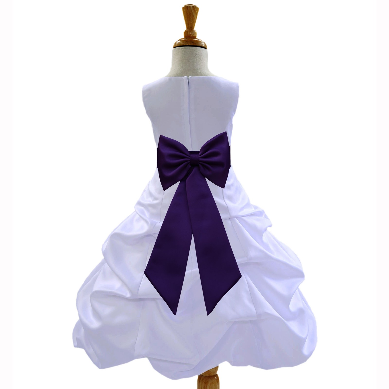 White/Purple Satin Pick-Up Bubble Flower Girl Dress Wedding 808T