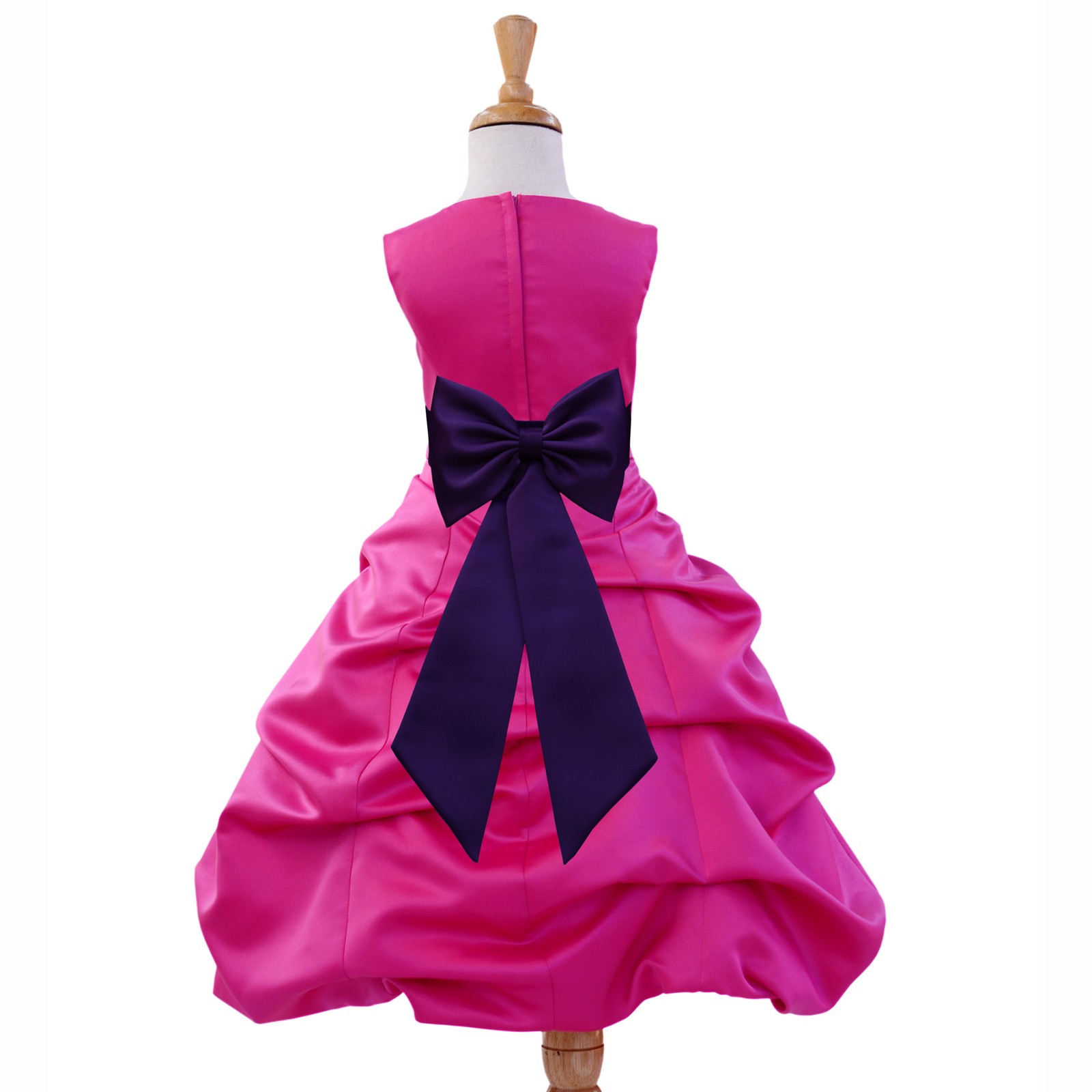 Fuchsia/Purple Satin Pick-Up Bubble Flower Girl Dress Elegant 808T