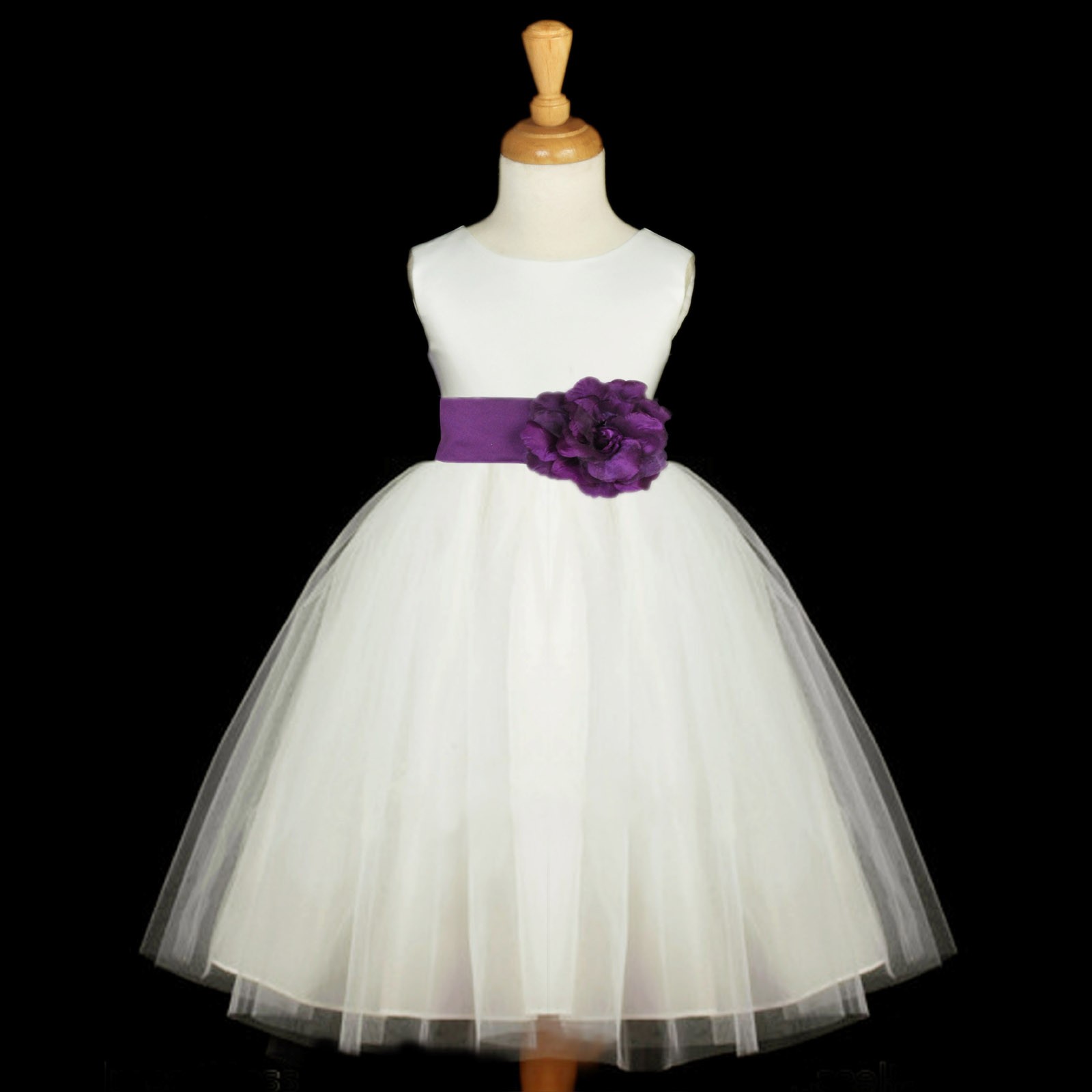 Ivory/Purple Satin Tulle Flower Girl Dress Wedding Pageant 831S