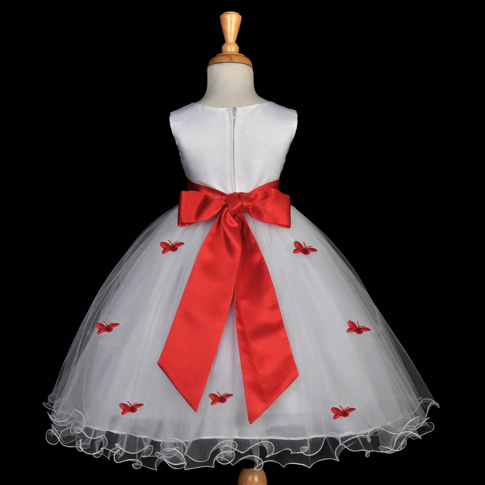 Red Butterflies Tulle Flower Girl Dress Elegant Pageant 509S