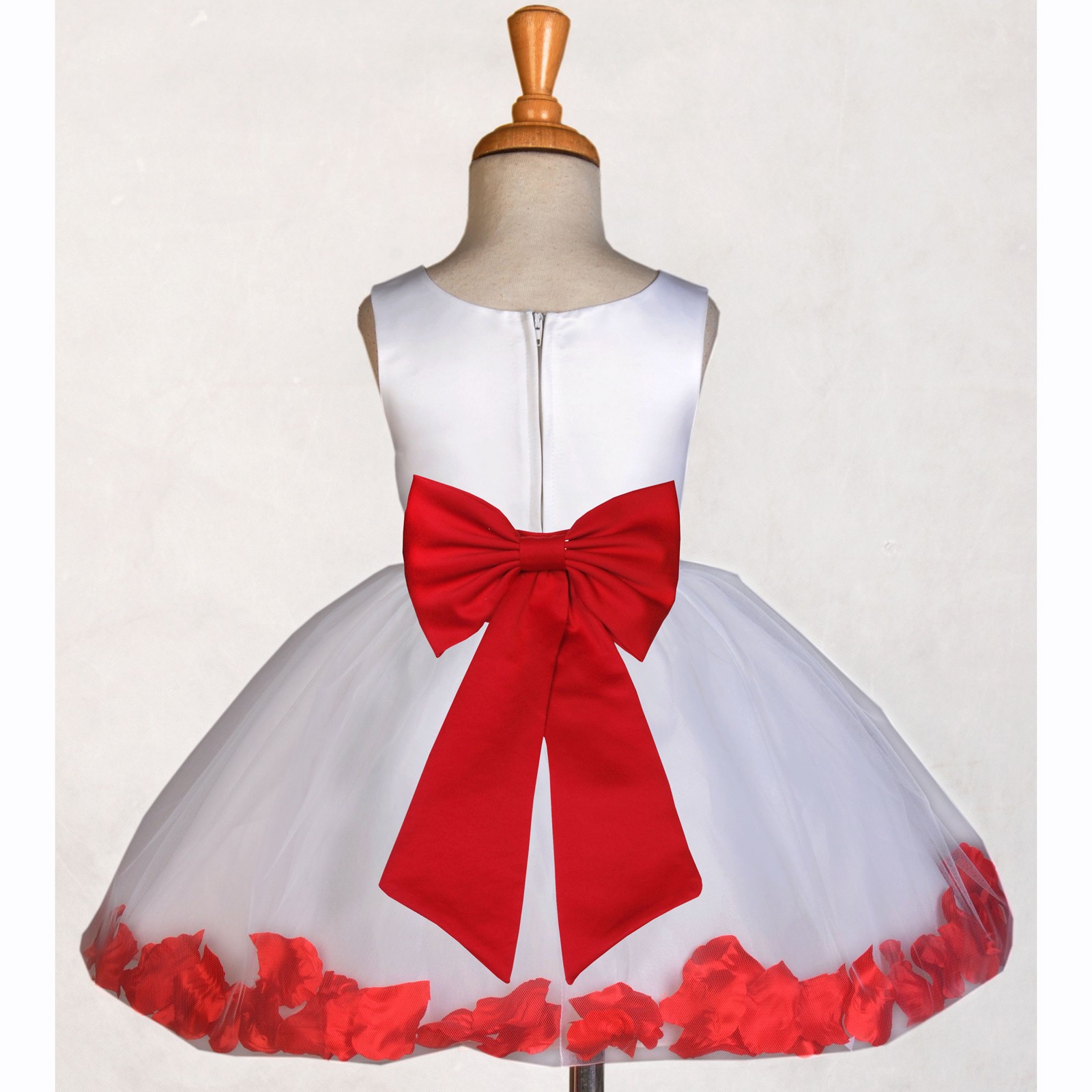 White/Red Rose Petals Tulle Flower Girl Dress Wedding 305T