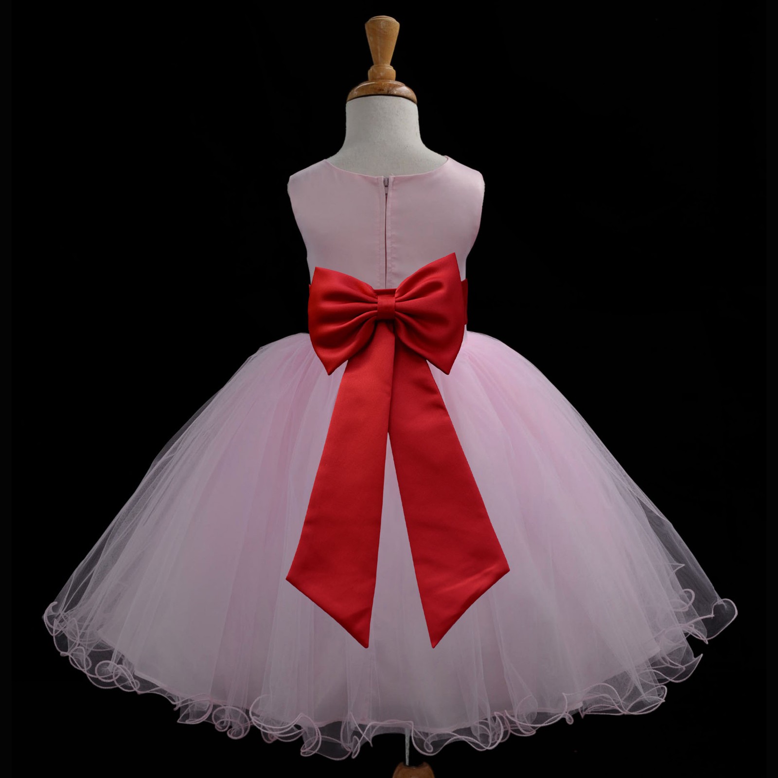 Pink/Red Tulle Rattail Edge Flower Girl Dress Fairy Princess 829T
