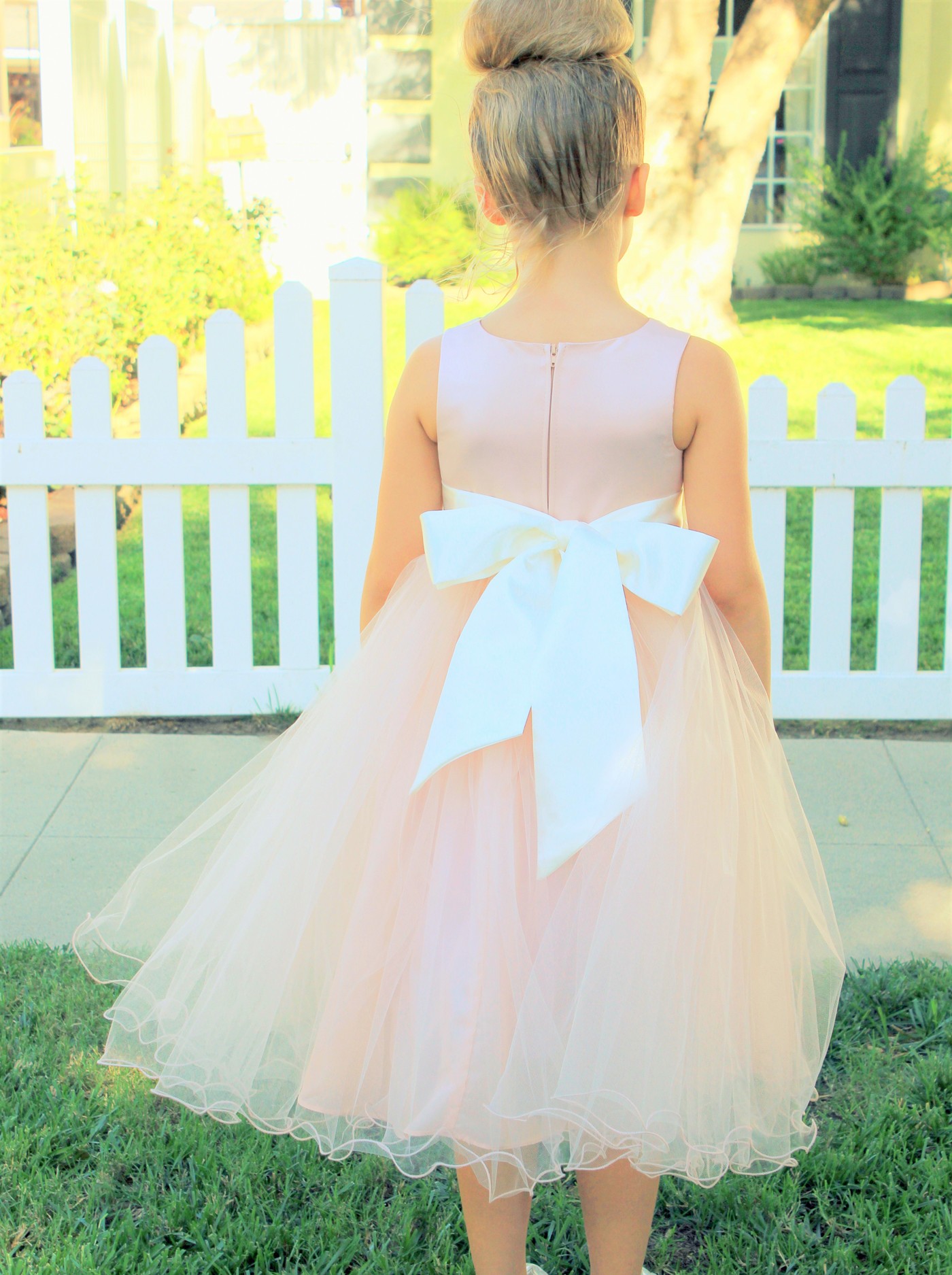 Blush Pink / Ivory Tulle Rattail Edge Flower Girl Dress Pageant Recital 829S