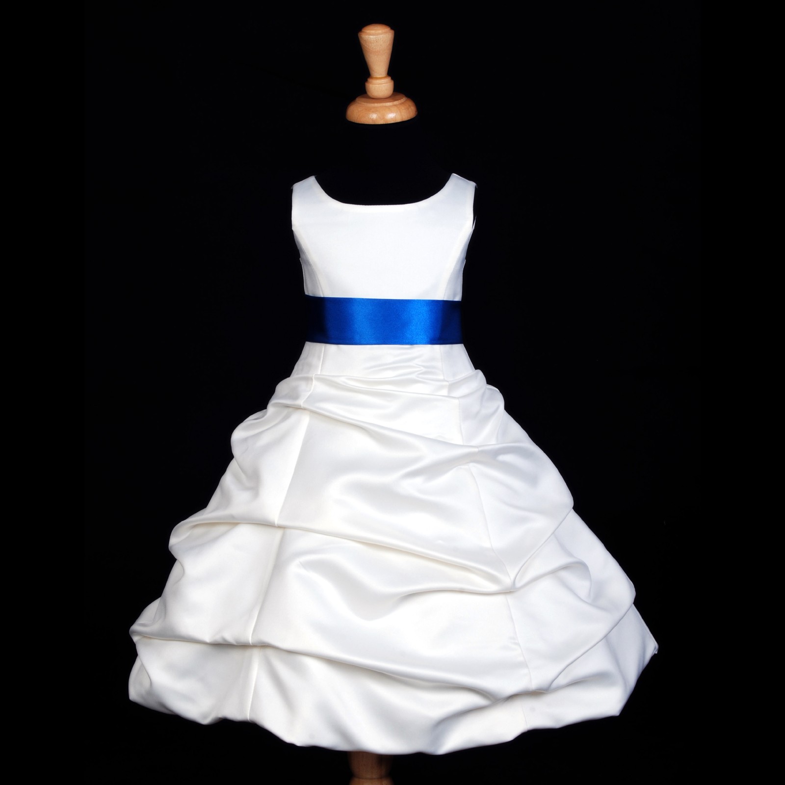 Ivory/Royal Blue Satin Pick-Up Bubble Flower Girl Dress V2 806S