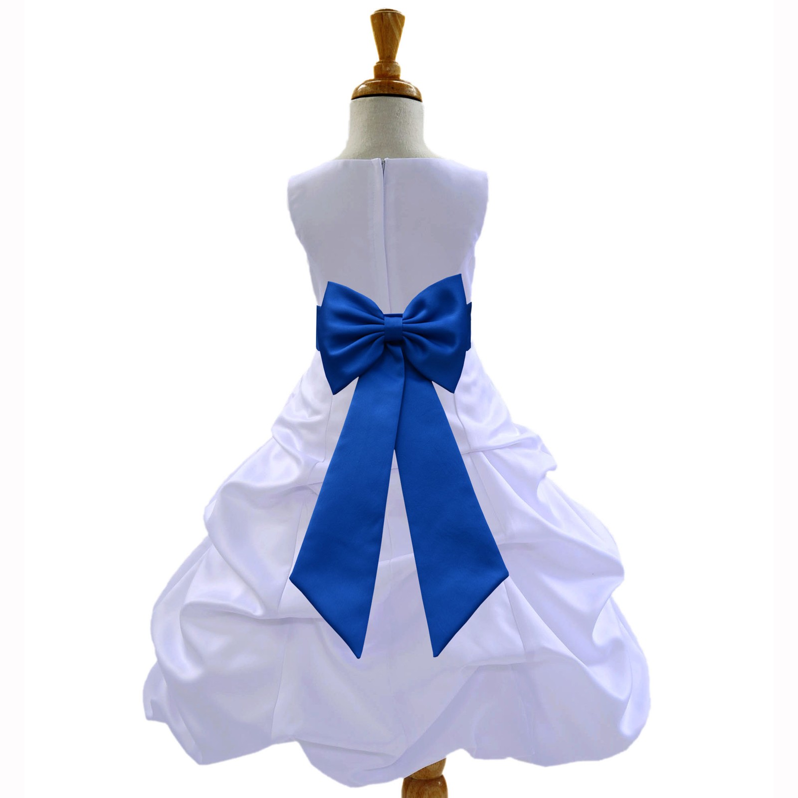 White/Royal Blue Satin Pick-Up Bubble Flower Girl Dress Wedding 808T