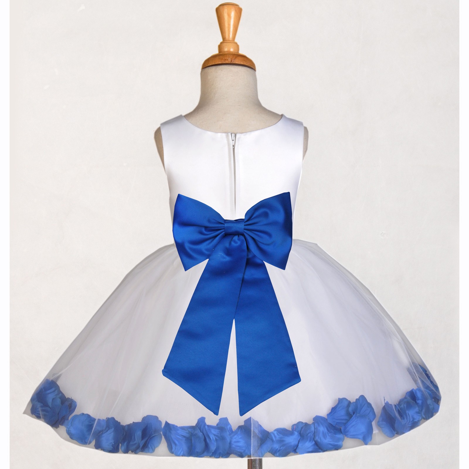 White/Royal Blue Rose Petals Tulle Flower Girl Dress Wedding 305T