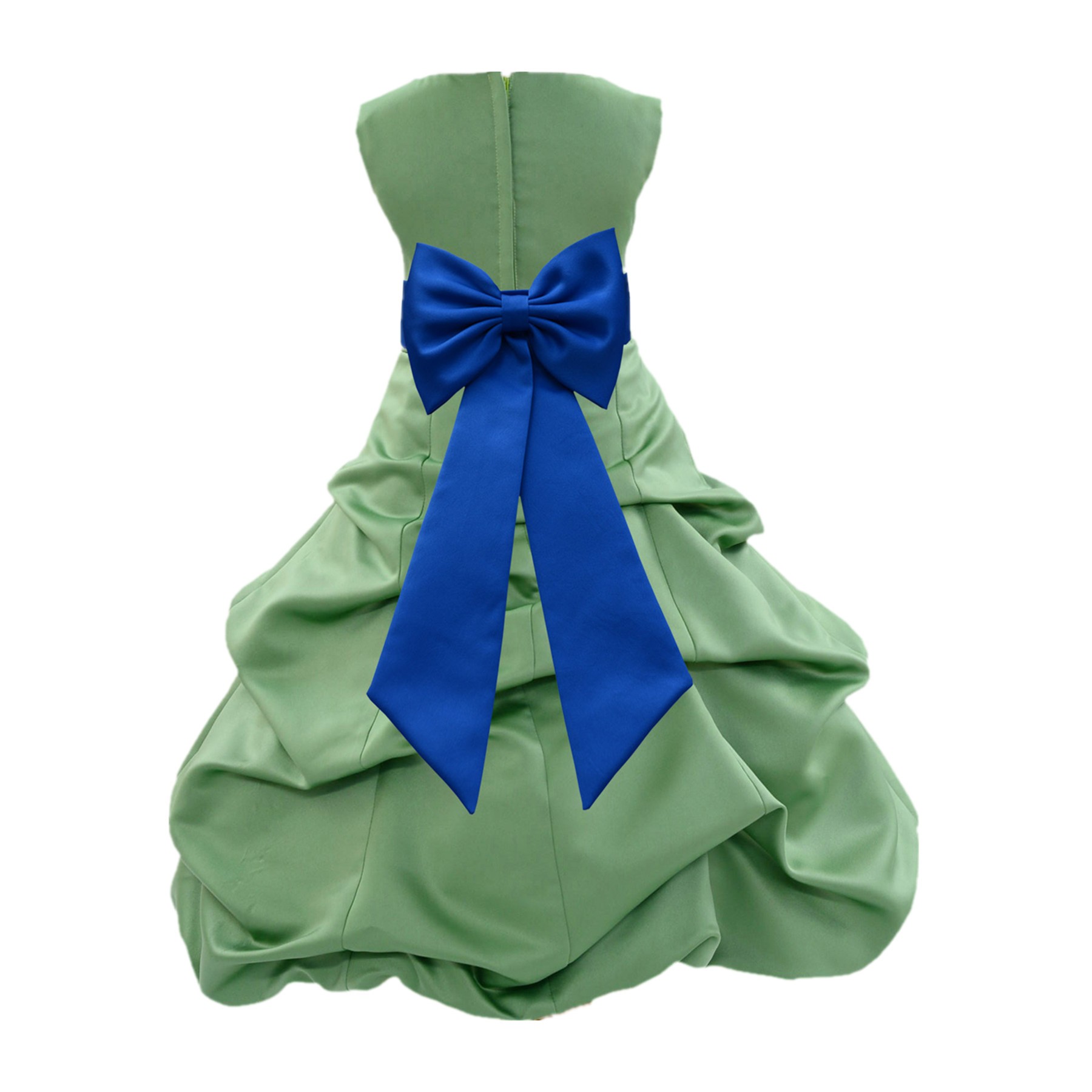 Clover/Royal blue Satin Pick-Up Bubble Flower Girl Dress Christmas Easter 808T
