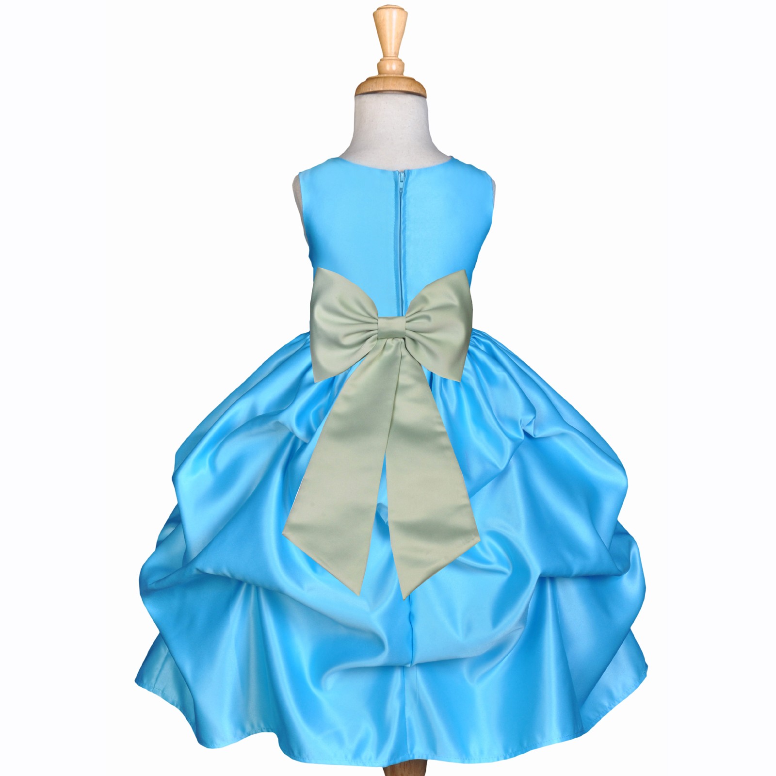 Turquoise/Sage Satin Pick-Up Flower Girl Dress Receptions 208T