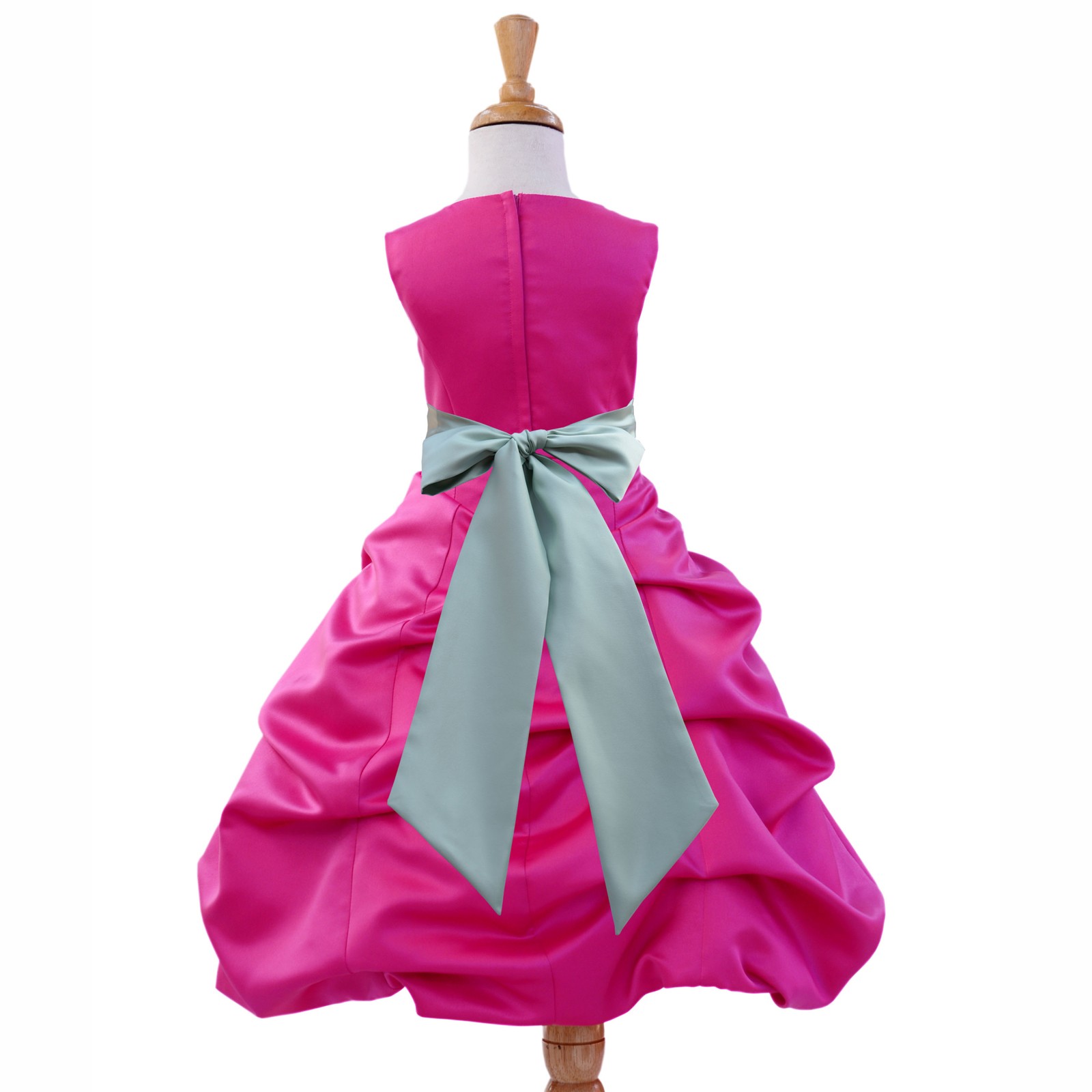 Fuchsia/Sage Satin Pick-Up Bubble Flower Girl Dress Elegant 806S