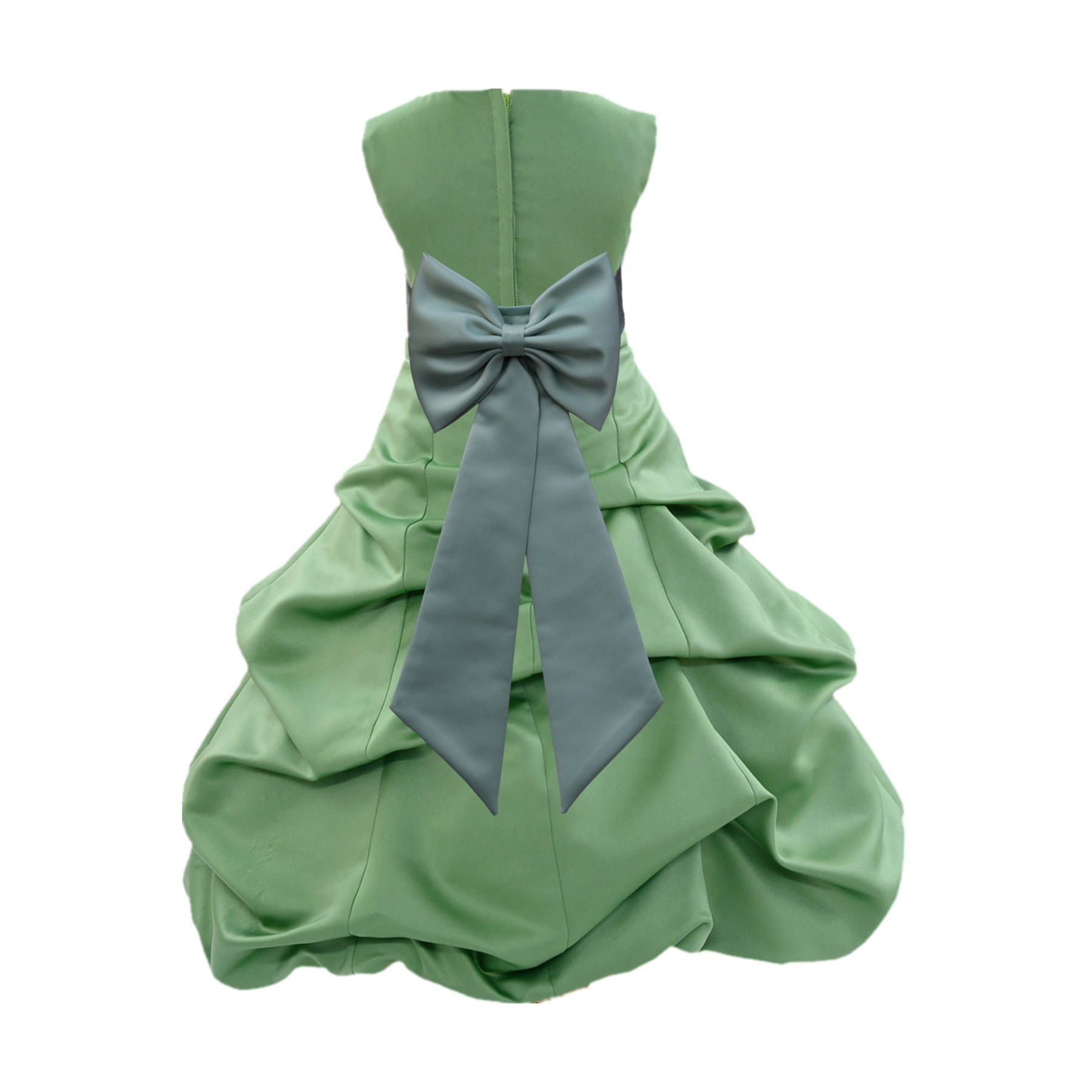 Clover/Sage Satin Pick-Up Bubble Flower Girl Dress Christmas Easter 808T