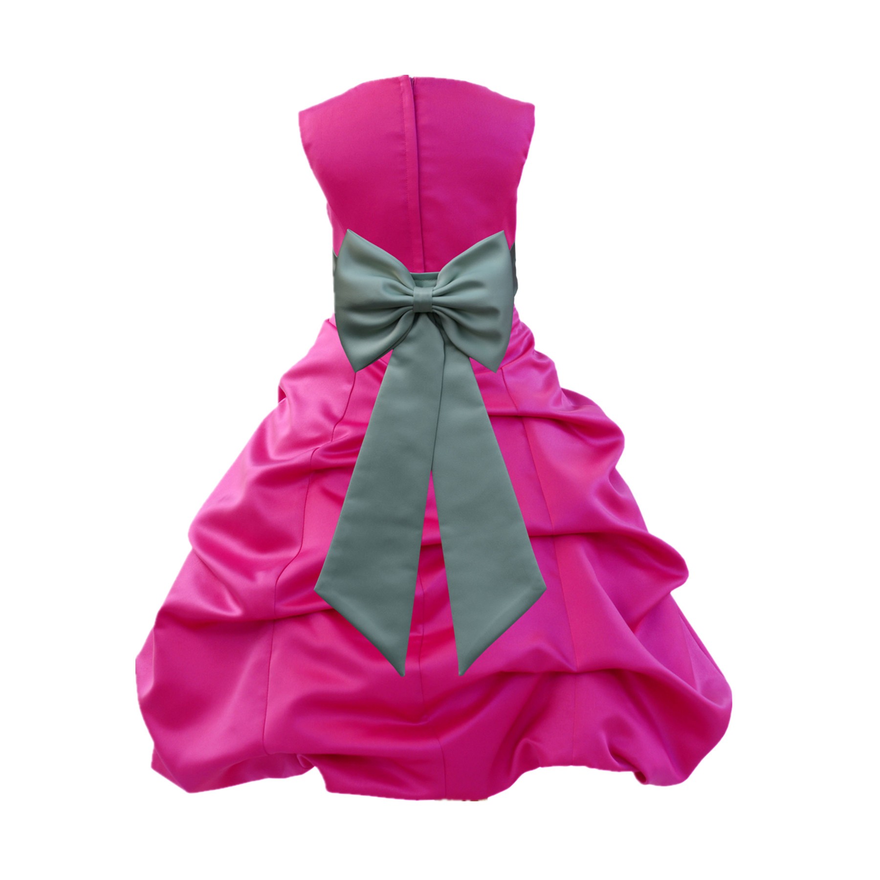 Fuchsia/Sage Satin Pick-Up Bubble Flower Girl Dress Christmas Easter 808T