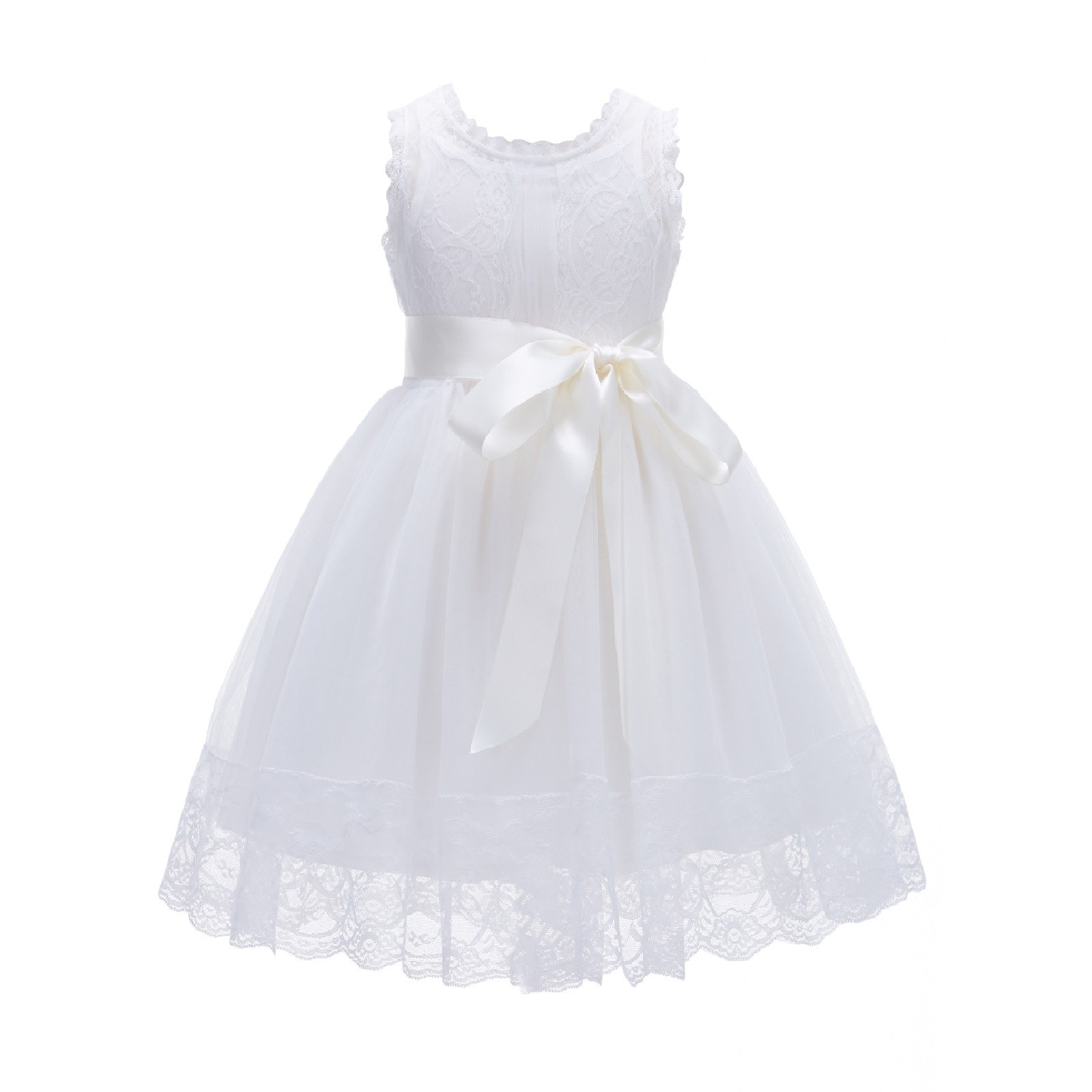 Ivory Cotton Floral Lace Overlay Flower Girl Dress 169R