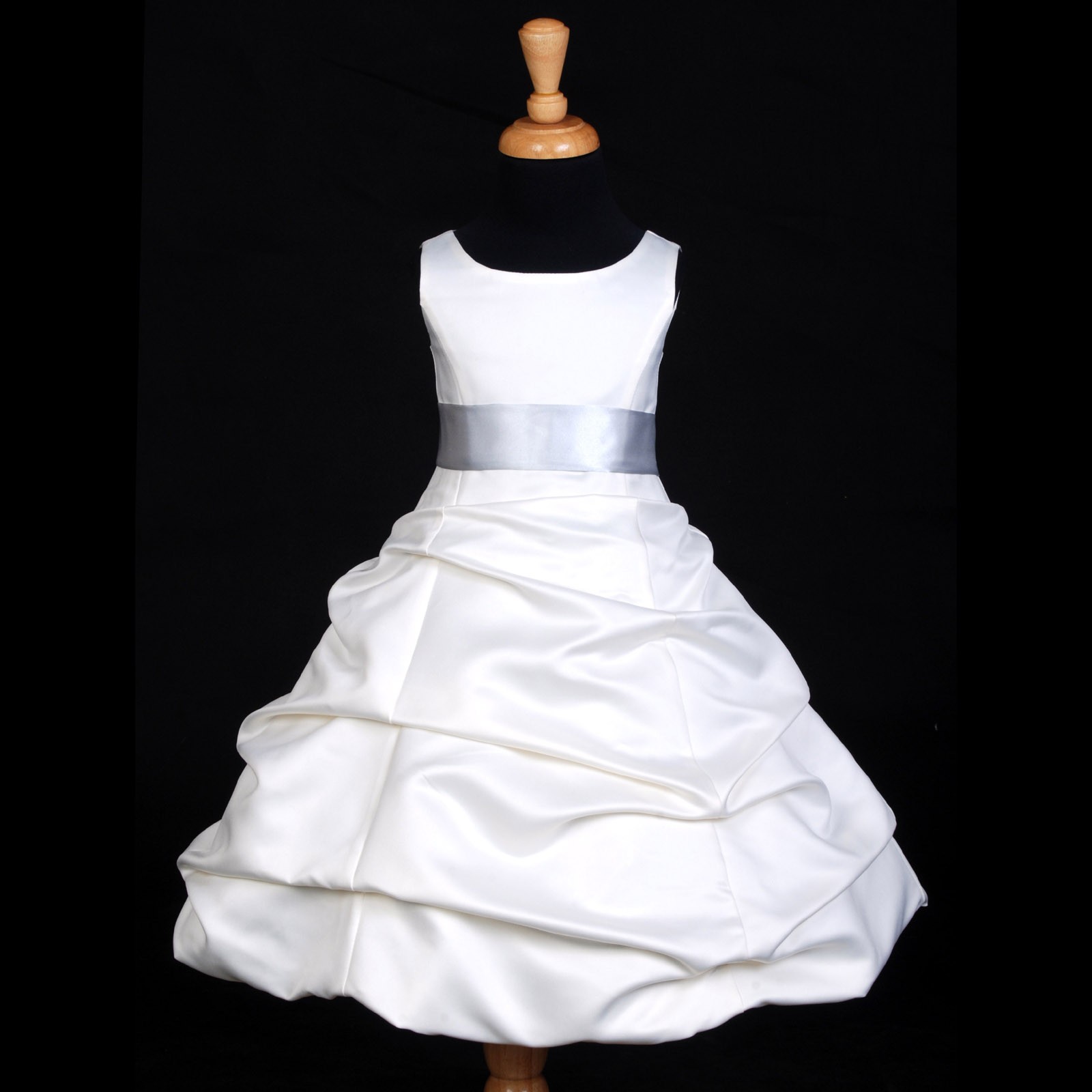 Ivory/Silver Satin Pick-Up Bubble Flower Girl Dress V2 806S