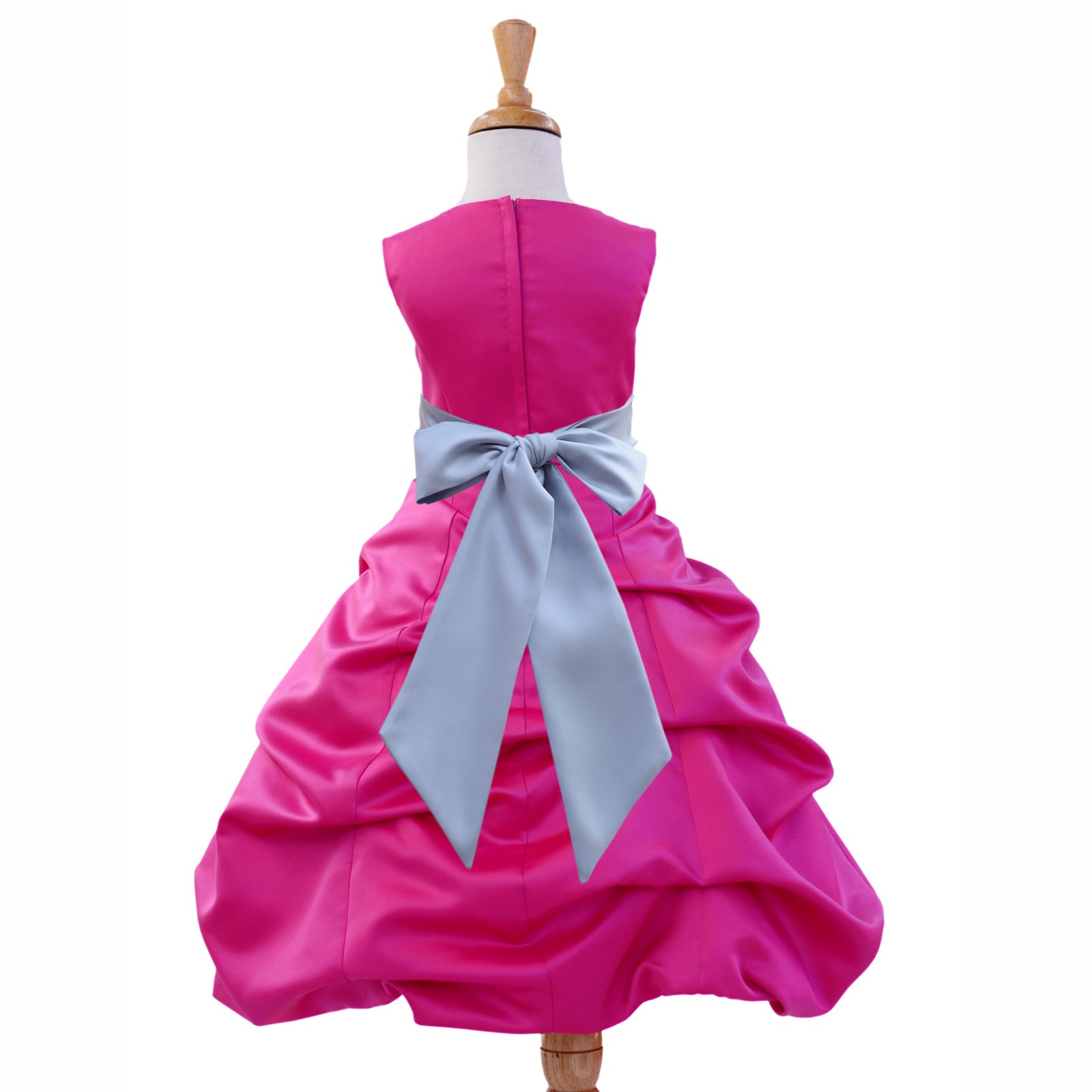 Fuchsia/Silver Satin Pick-Up Bubble Flower Girl Dress Elegant 806S