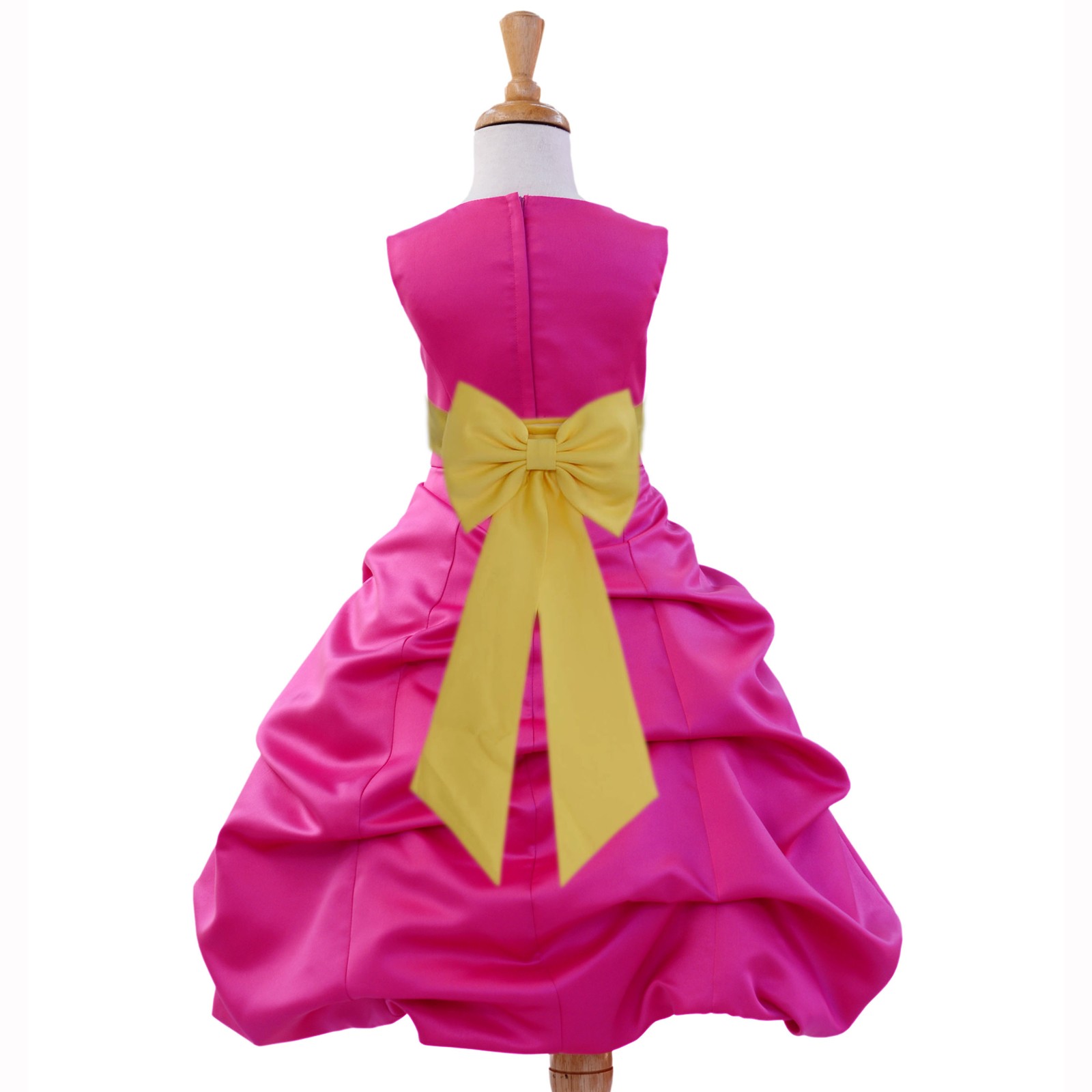Fuchsia/Sunbeam Satin Pick-Up Bubble Flower Girl Dress Elegant 808T