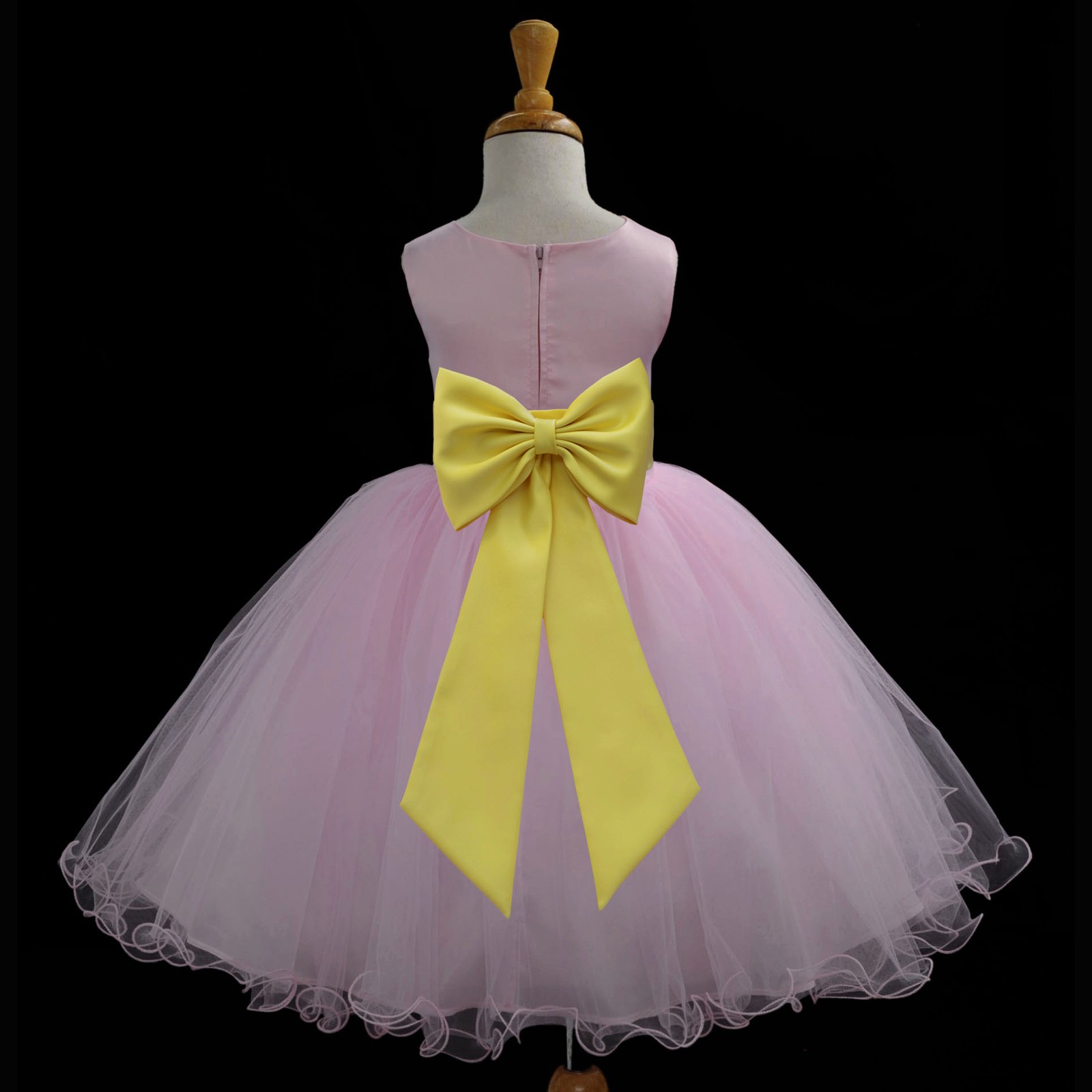 Pink/Sunbeam Tulle Rattail Edge Flower Girl Dress Fairy Princess 829T