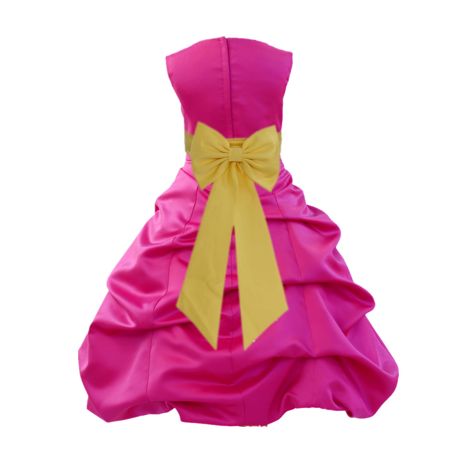 Fuchsia/Sunbeam Satin Pick-Up Bubble Flower Girl Dress Christmas Easter 808T