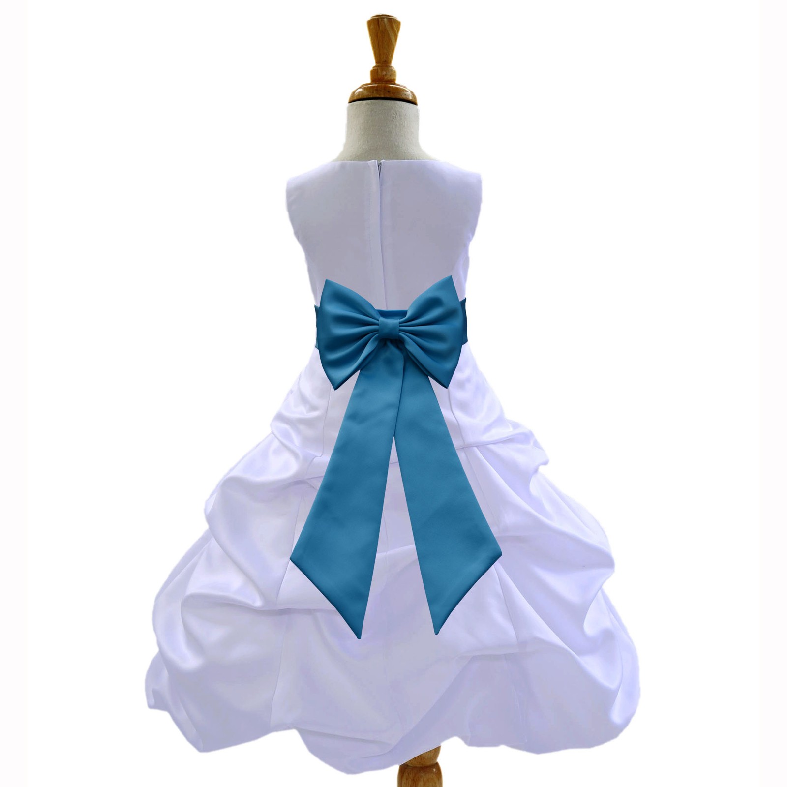 White/Turquoise Satin Pick-Up Bubble Flower Girl Dress Wedding 808T