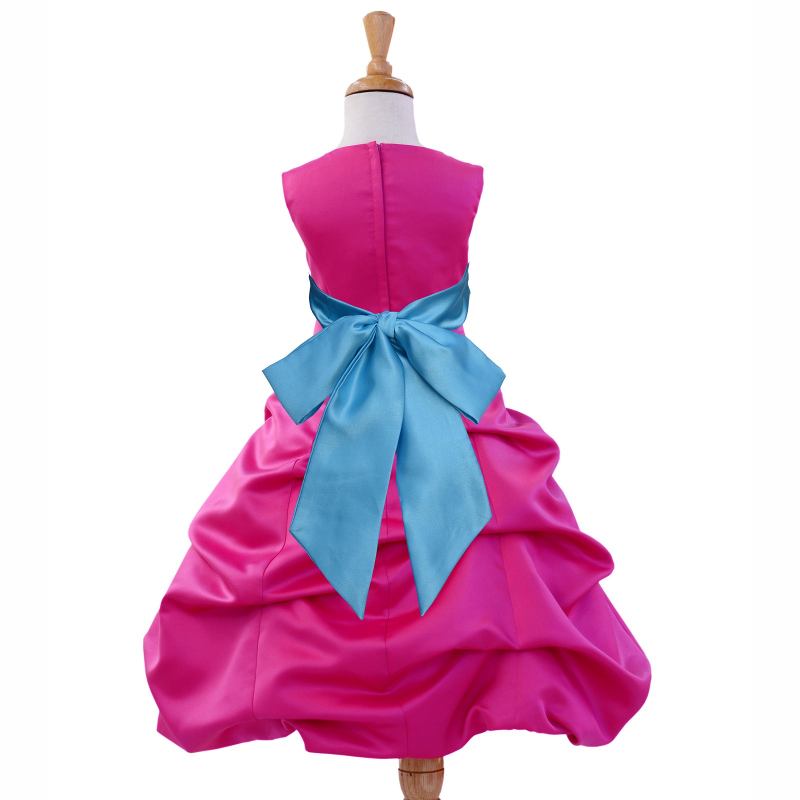 Fuchsia/Turquoise Satin Pick-Up Bubble Flower Girl Dress Elegant 806S