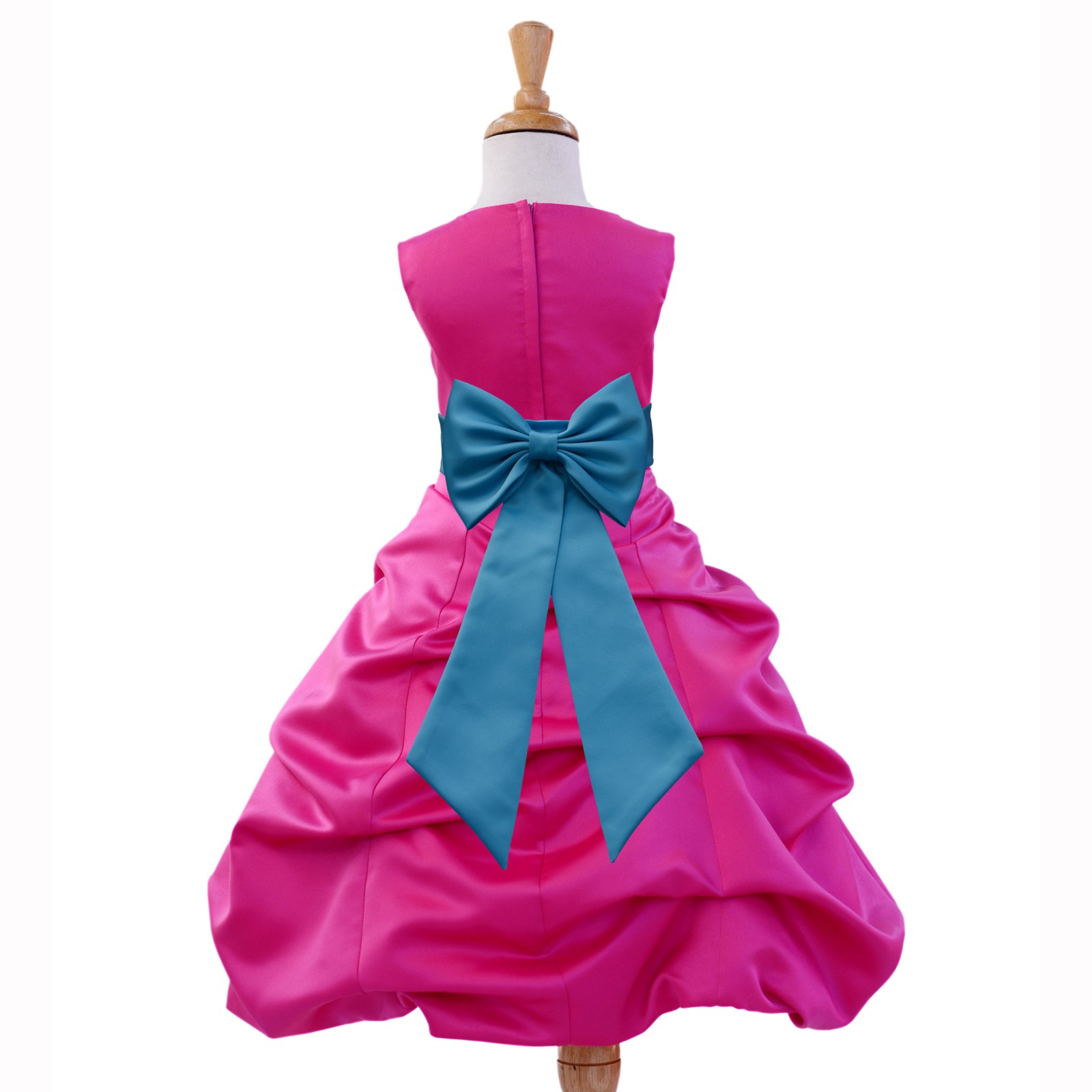 Fuchsia/Turquoise Satin Pick-Up Bubble Flower Girl Dress Elegant 808T
