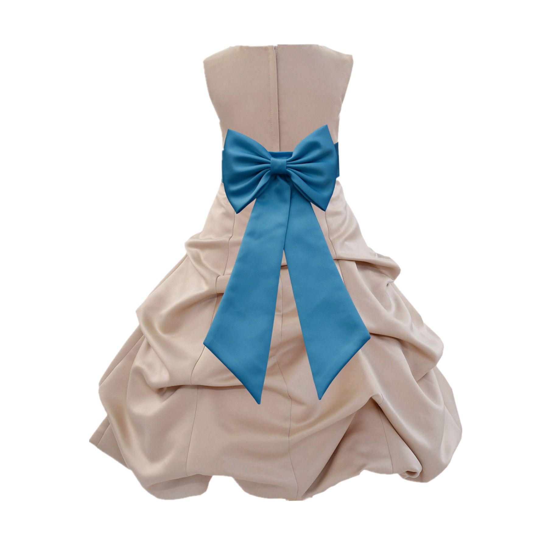 Champagne/Turquoise Satin Pick-Up Bubble Flower Girl Dress Special Occasion 808T