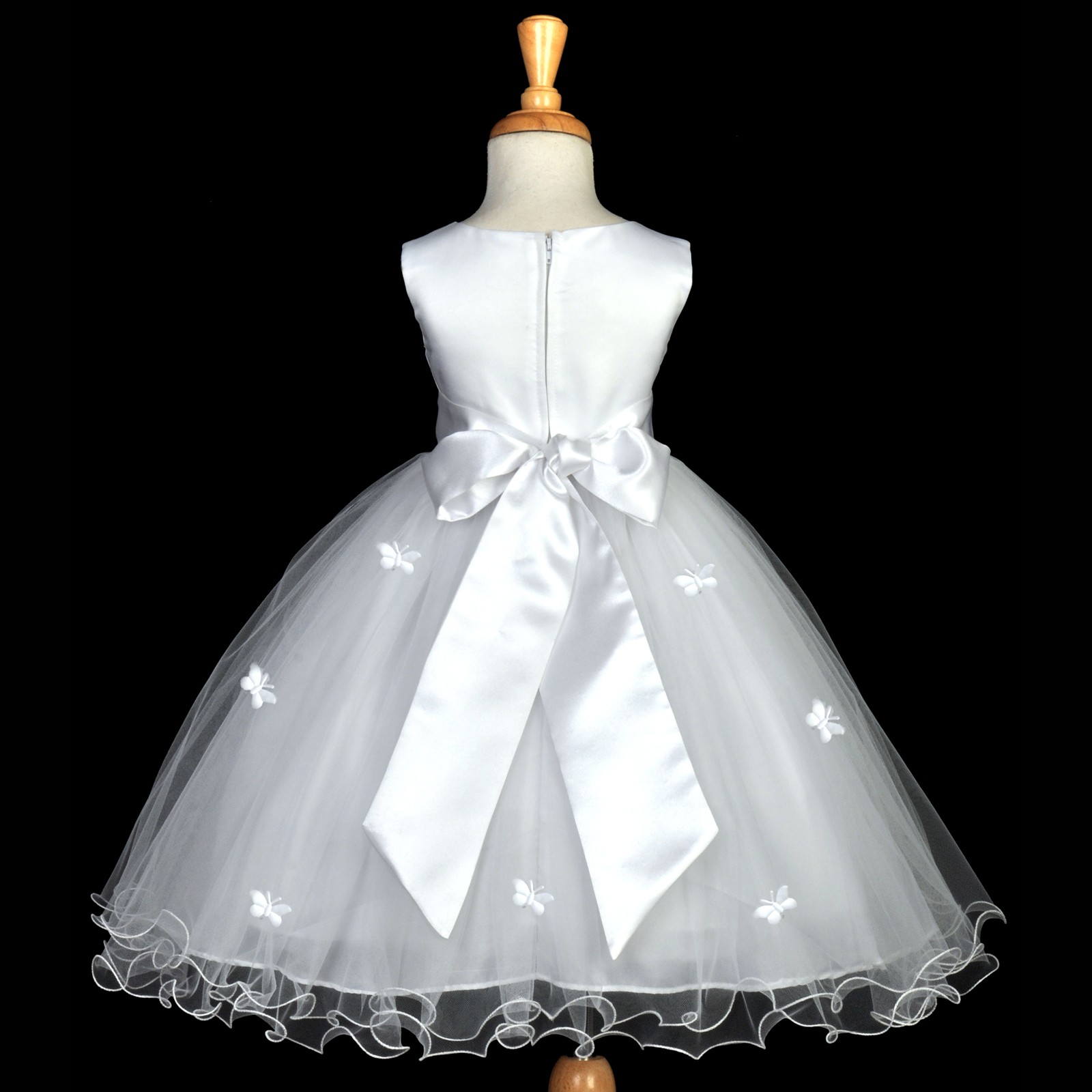 White Butterflies Tulle Flower Girl Dress Elegant Pageant 509S