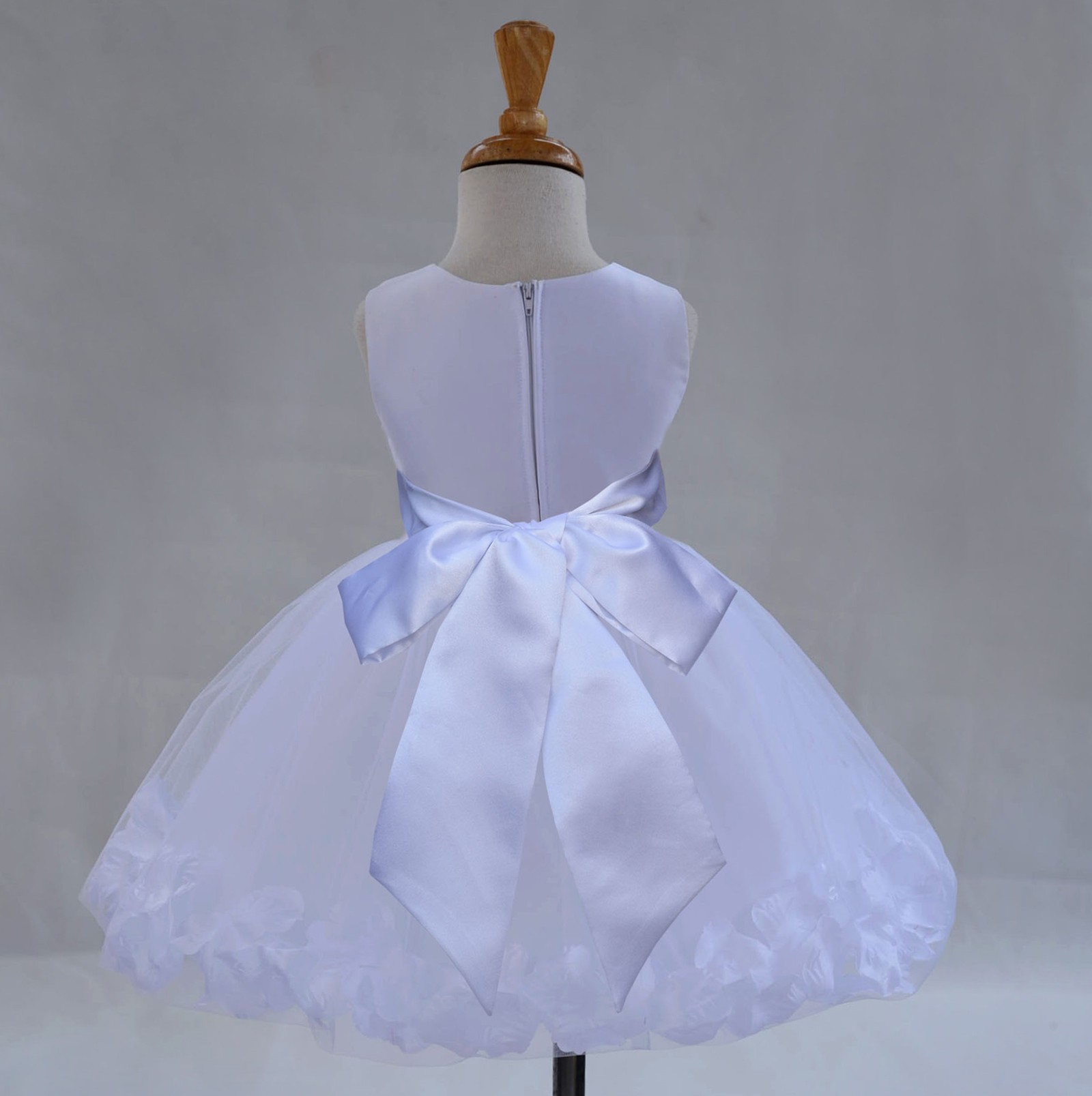 White/White Tulle Rose Petals Knee Length Flower Girl Dress 306S