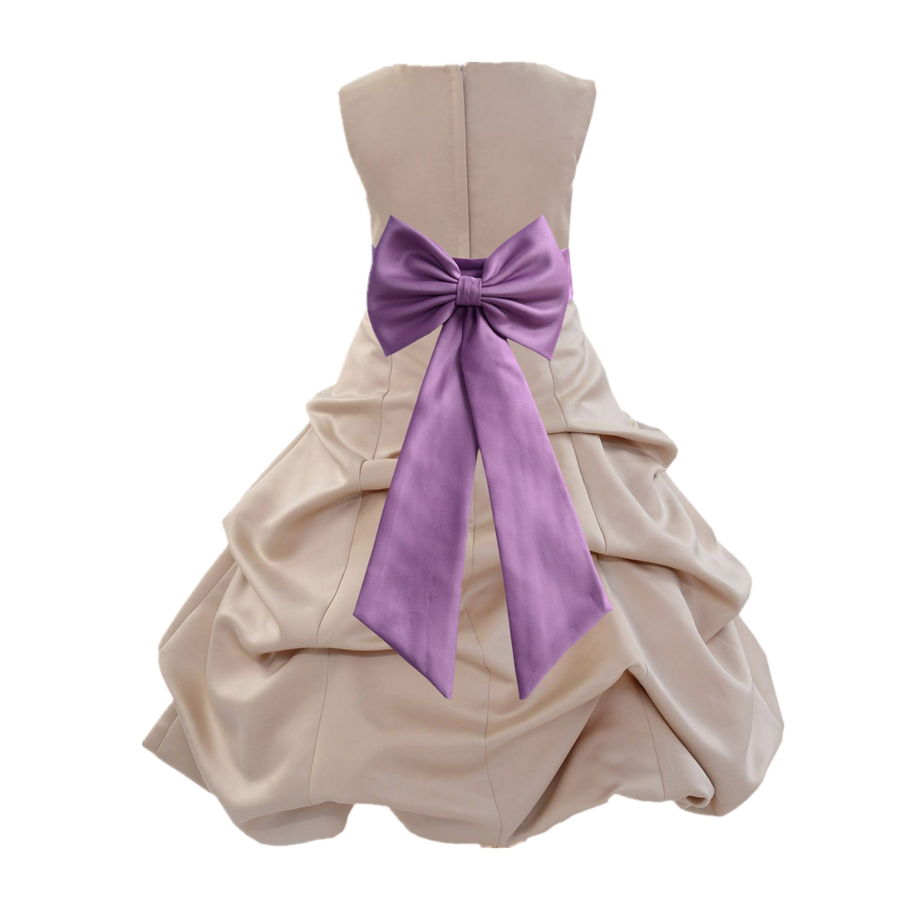 Champagne/Wisteria Satin Pick-Up Bubble Flower Girl Dress Special Occasion 808T