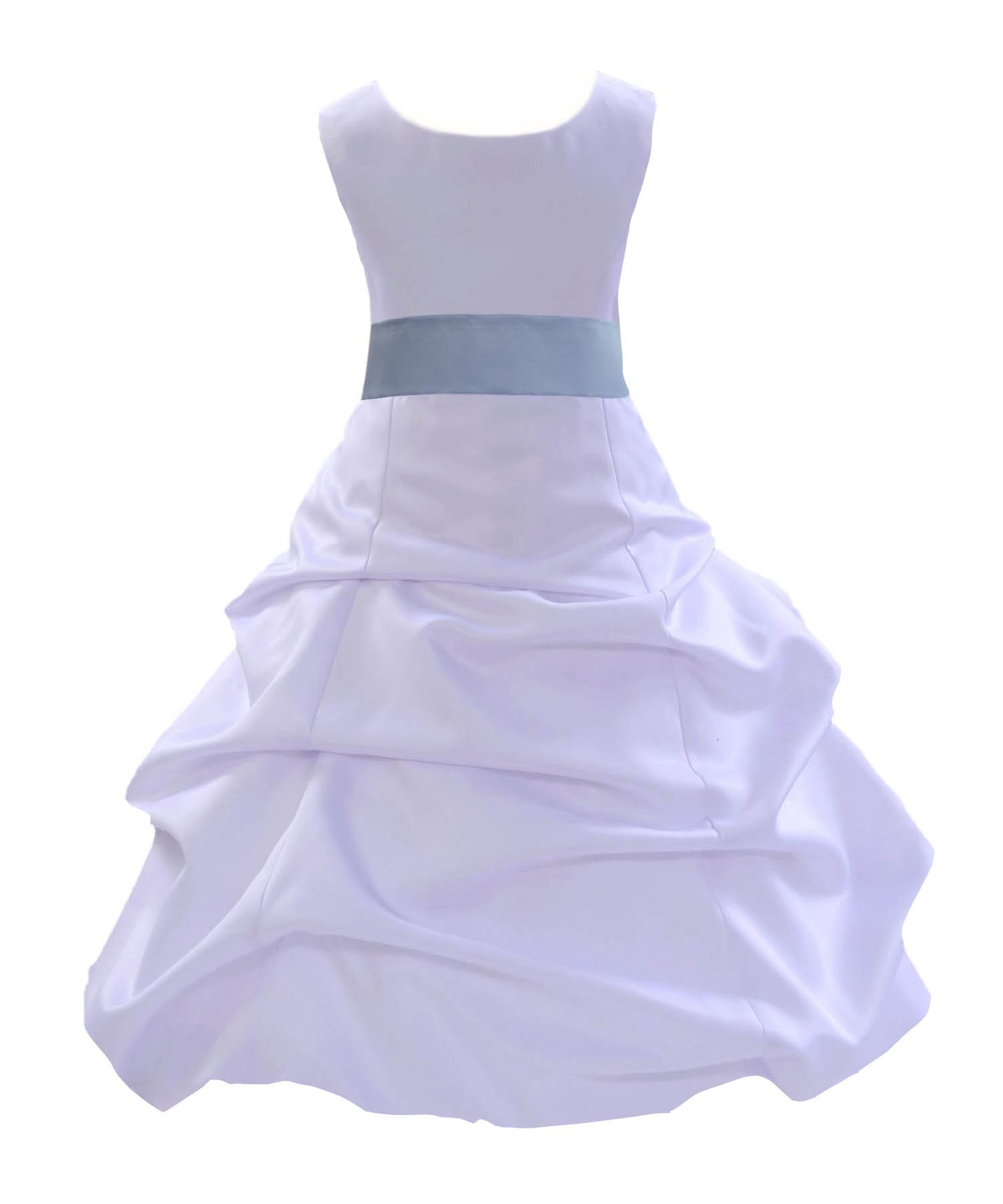 White/Bluebird Satin Pick-Up Bubble Flower Girl Dress Wedding 806S
