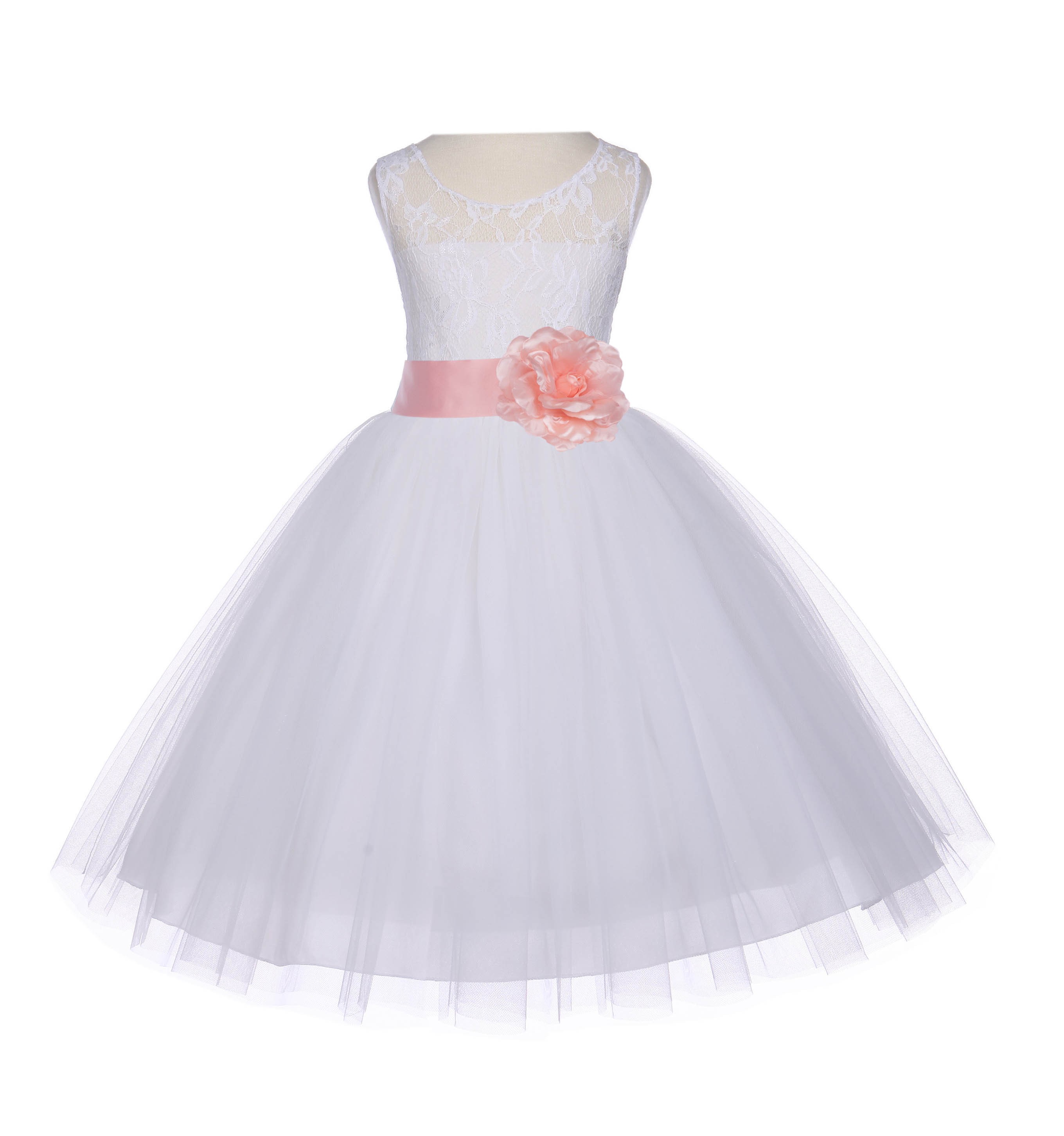 Ivory/Peach Floral Lace Bodice Tulle Flower Girl Dress Bridesmaid 153S