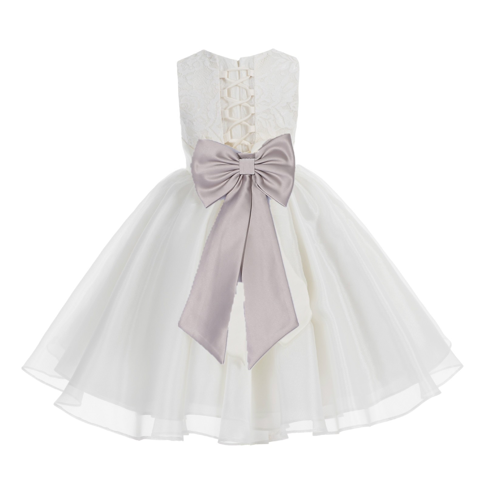 Ivory / Biscotti Lace Organza Flower Girl Dress 186T
