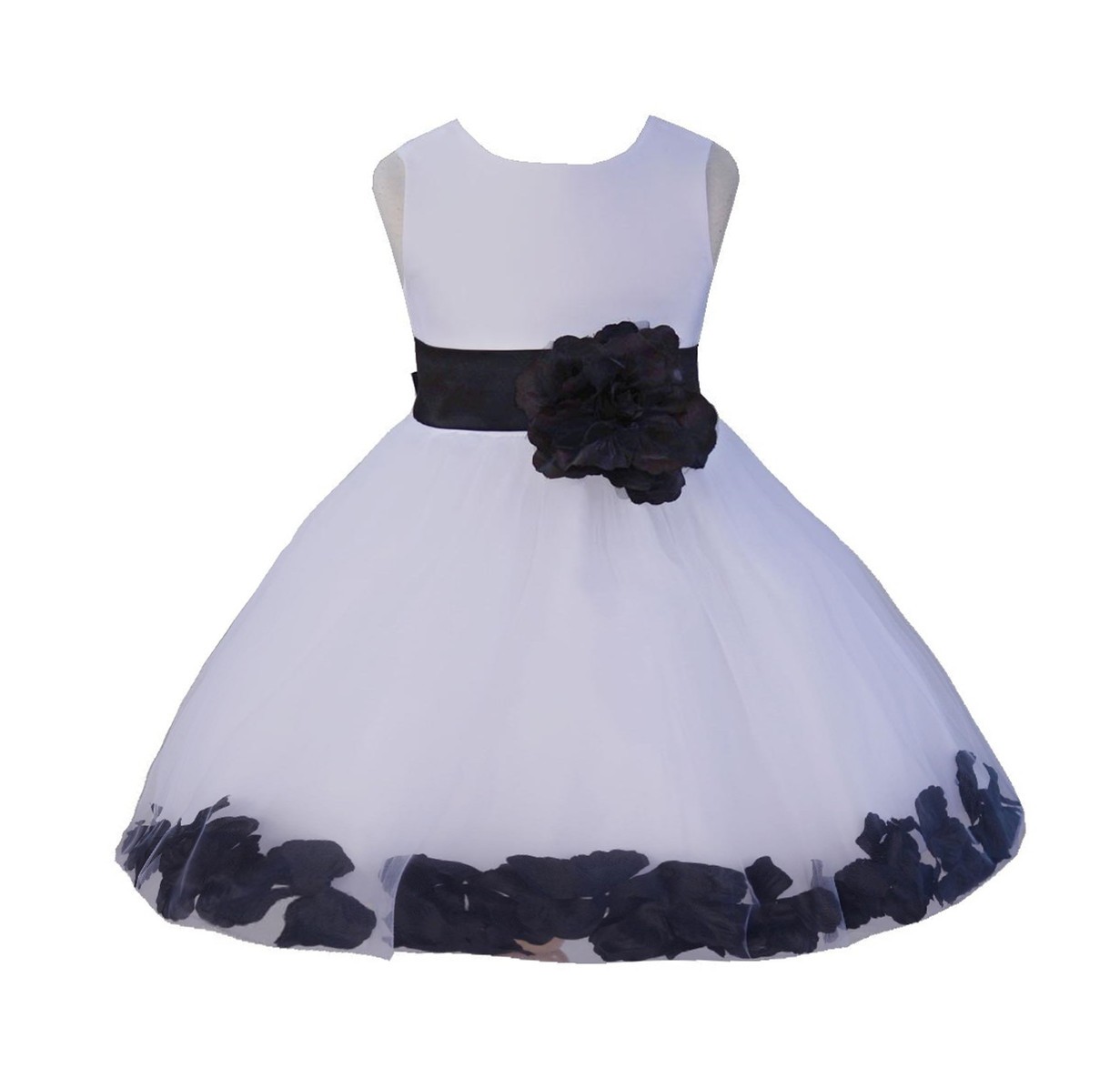 White/Black Rose Petals Tulle Flower Girl Dress Wedding 305T