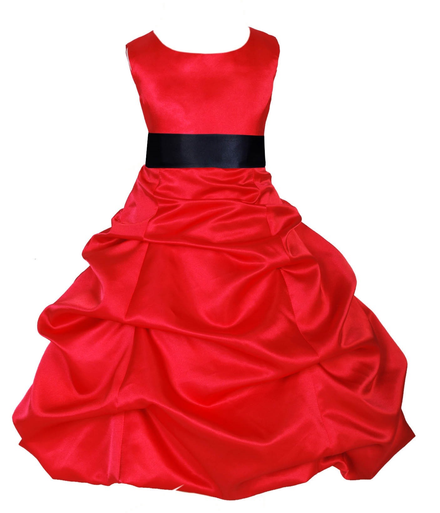 Red/Black Satin Pick-Up Bubble Flower Girl Dress Christmas 806S