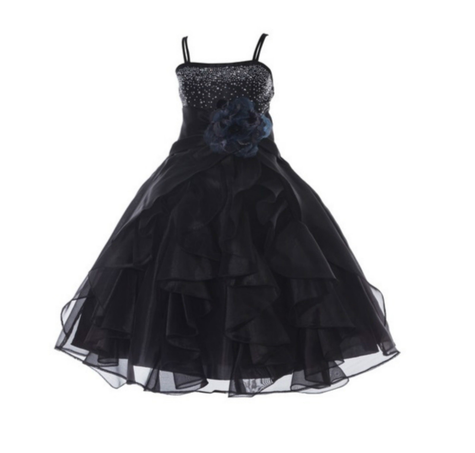 Black Shimmering Organza Rhinestones Flower Girl Dress Occasions J120
