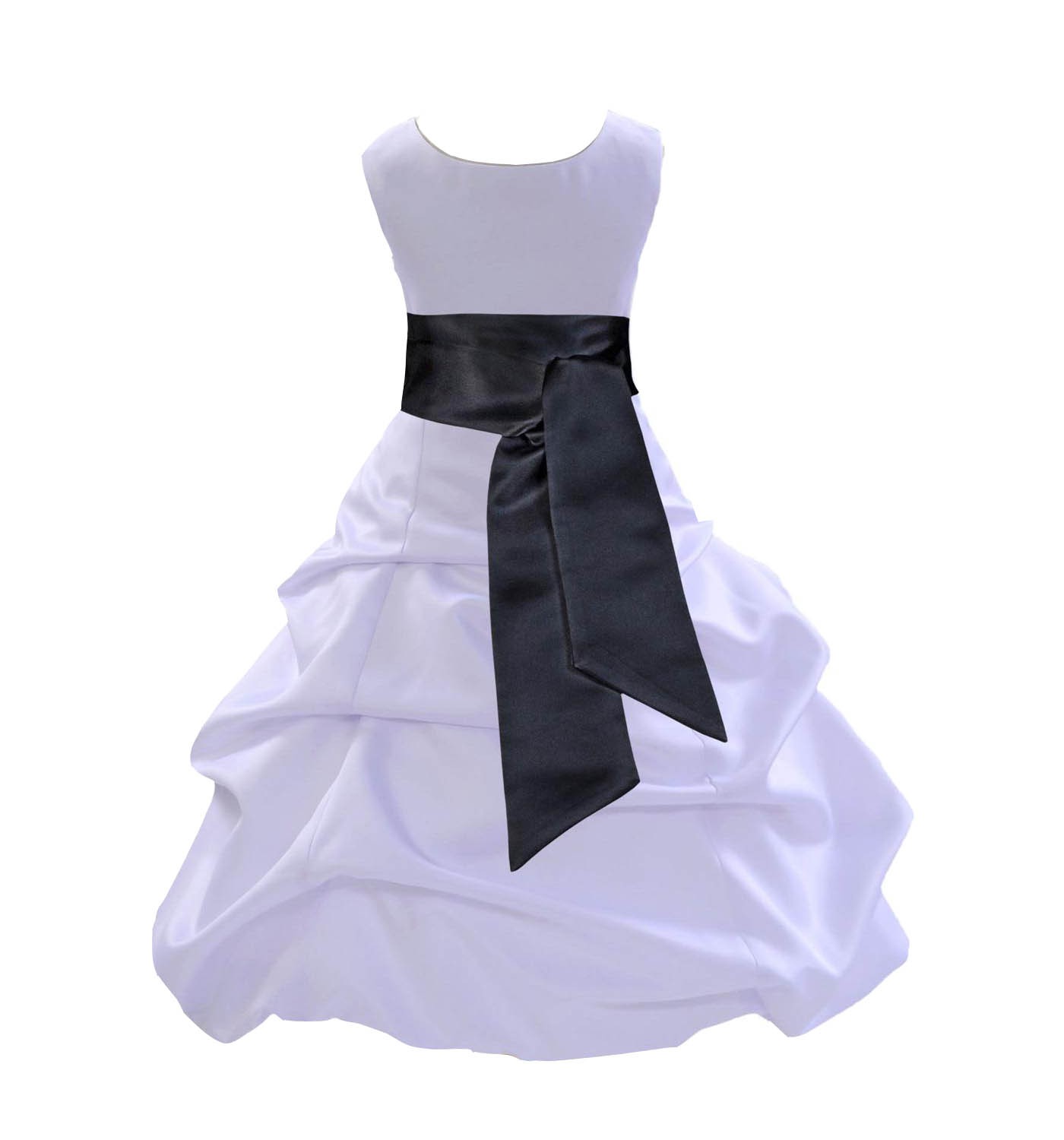 White/Black Satin Pick-Up Bubble Flower Girl Dress V2 806S