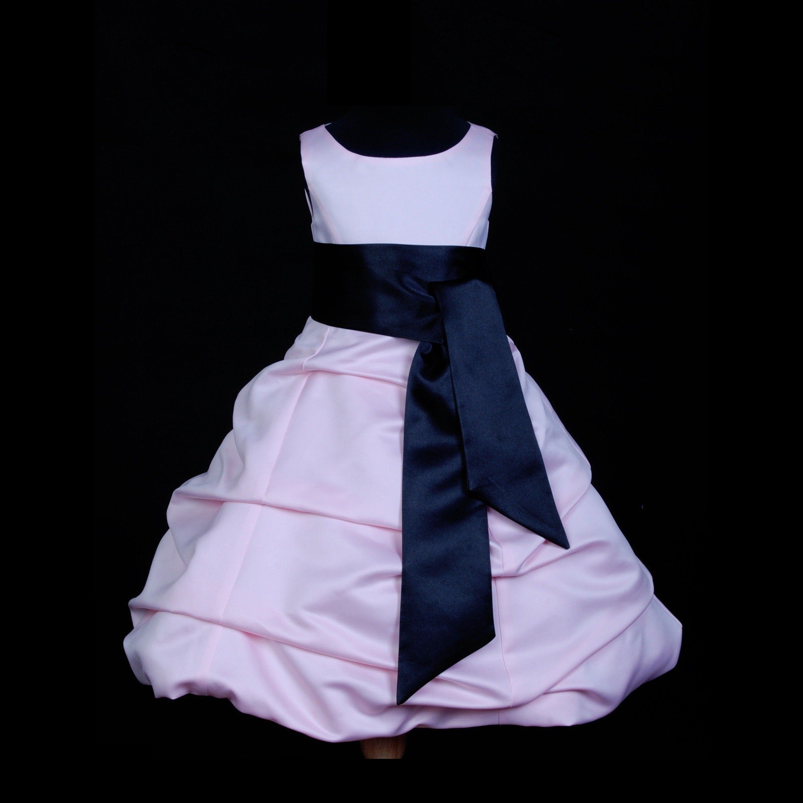 Pink/Black Satin Pick-Up Bubble Flower Girl Dress Fairy 806S
