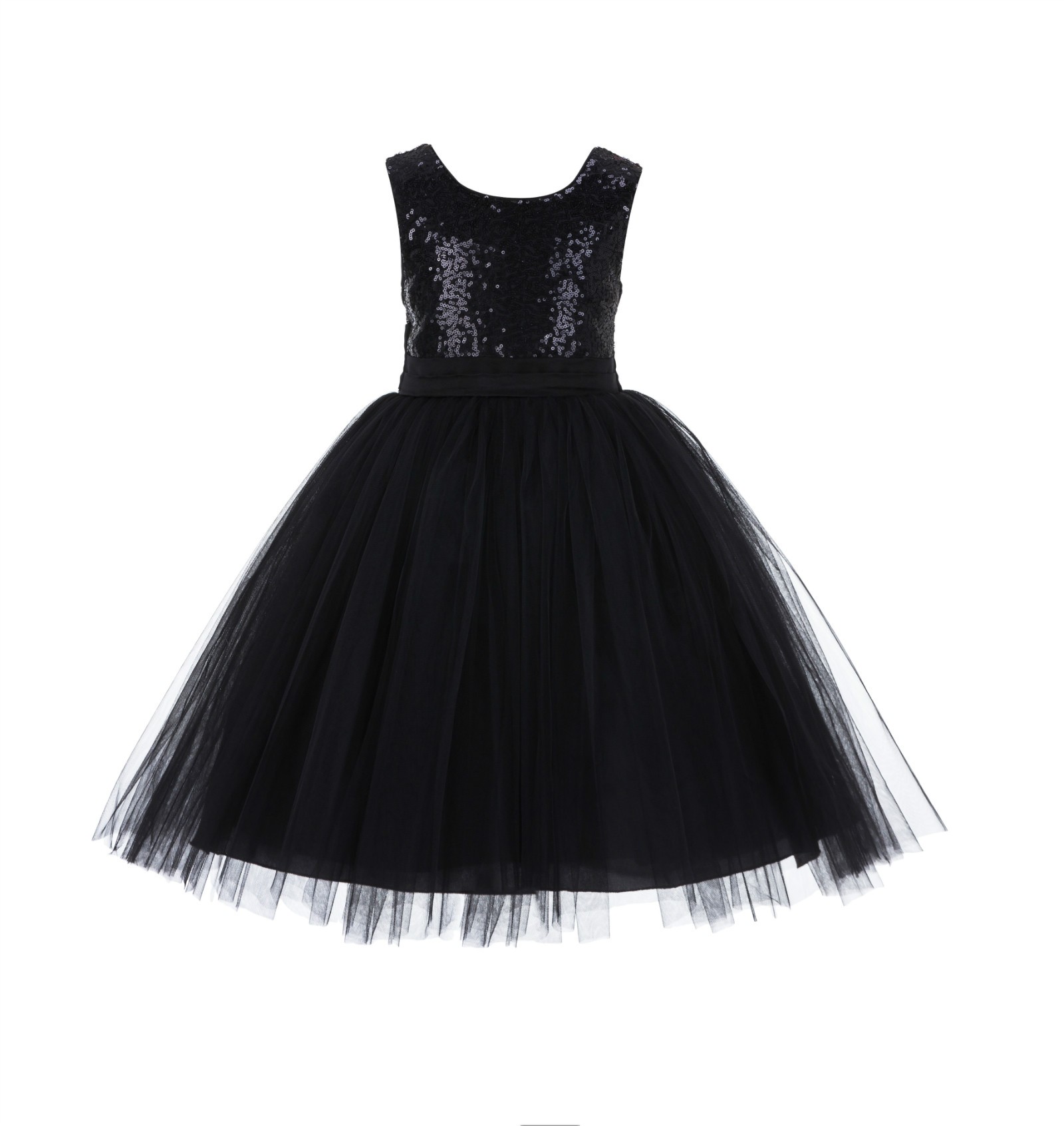 Black Sequins Bodice Ruffle Tulle Flower Girl Dress Formal J122