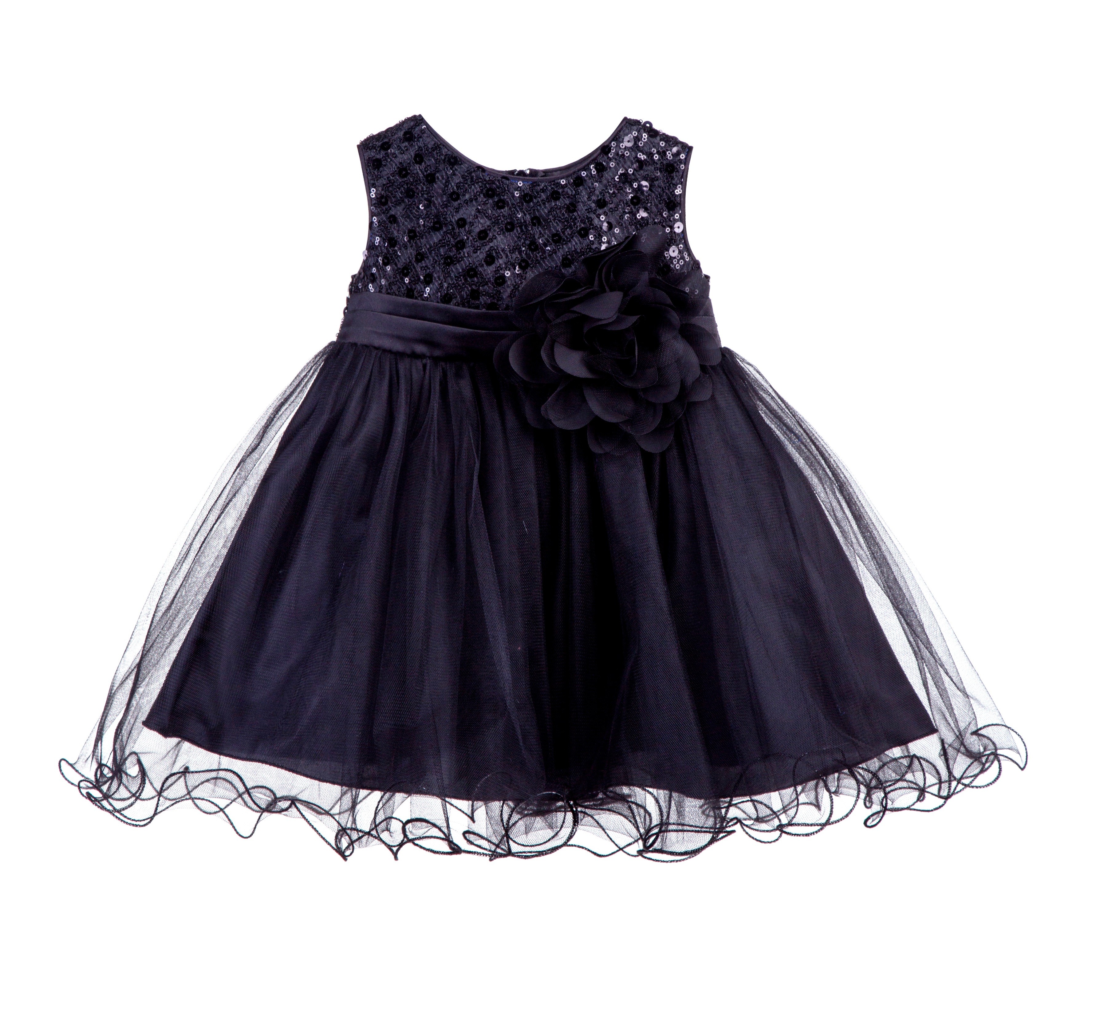 Black Glitter Sequin Tulle Flower Girl Dress Formal Princess B-011NF