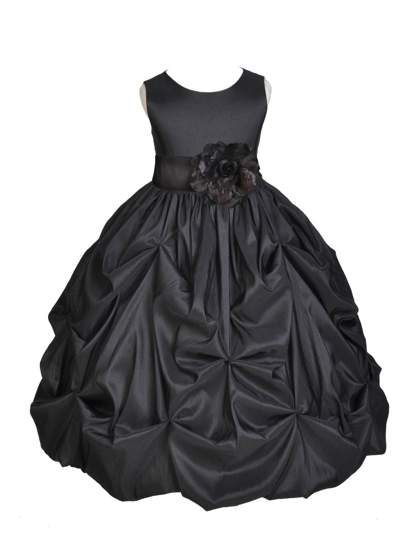 Matching Black Satin Taffeta Pick-Up Bubble Flower Girl Dress 301S