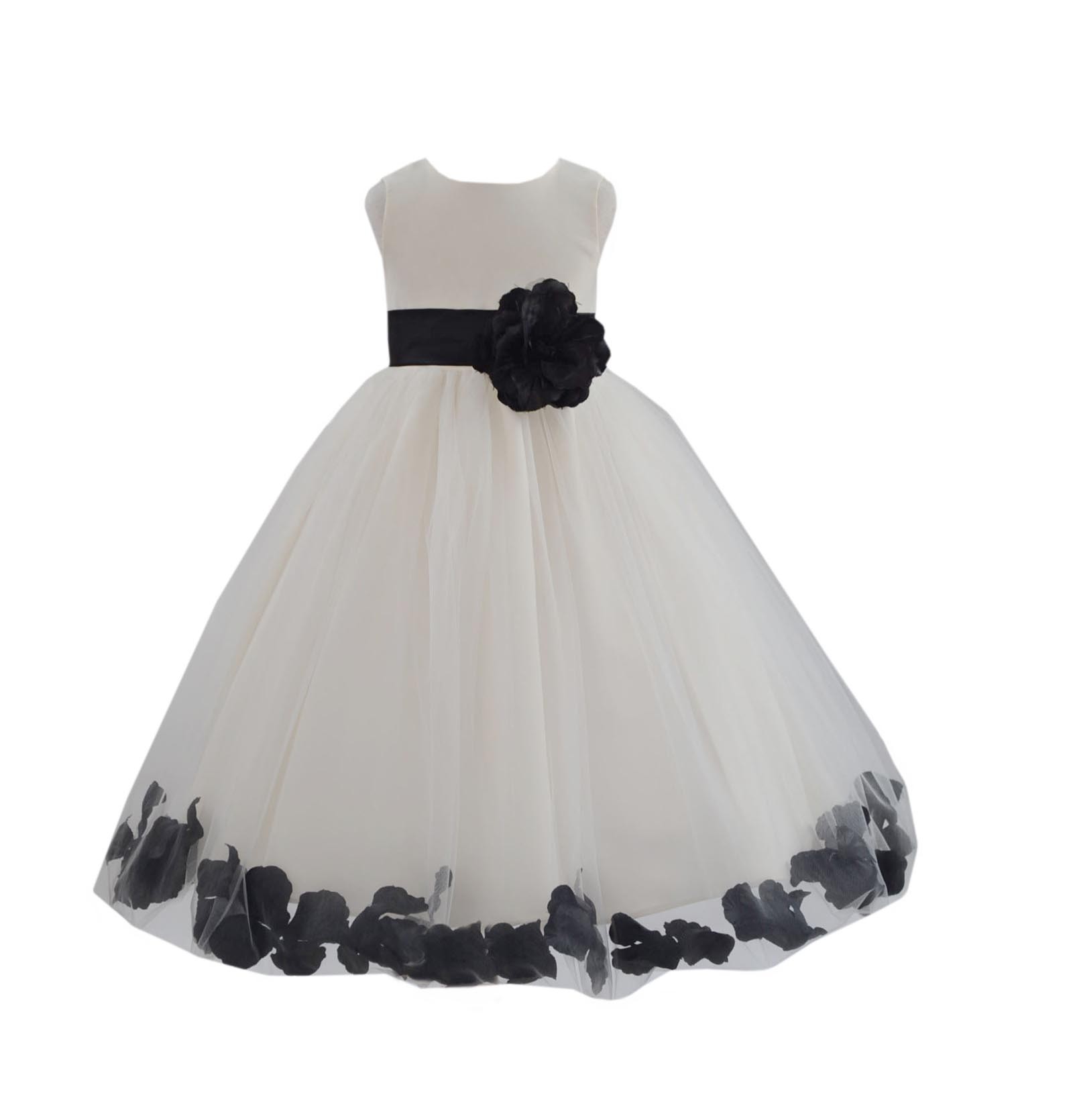 Ivory/Black Tulle Rose Petals Flower Girl Dress Recital 302a
