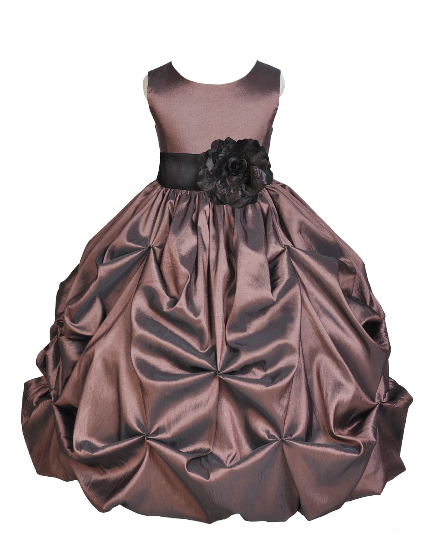 Brown/Black Satin Taffeta Pick-Up Bubble Flower Girl Dress 301S