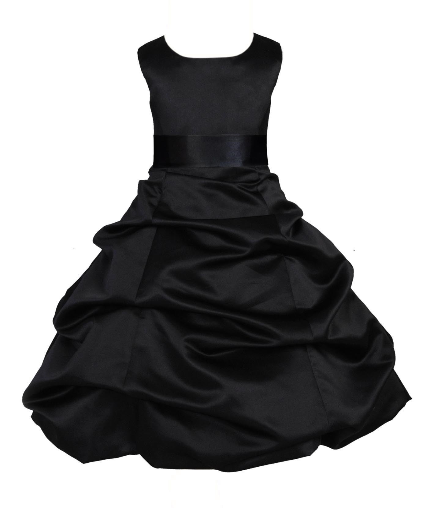 Matching Black Satin Pick-Up Bubble Flower Girl Dress 806S
