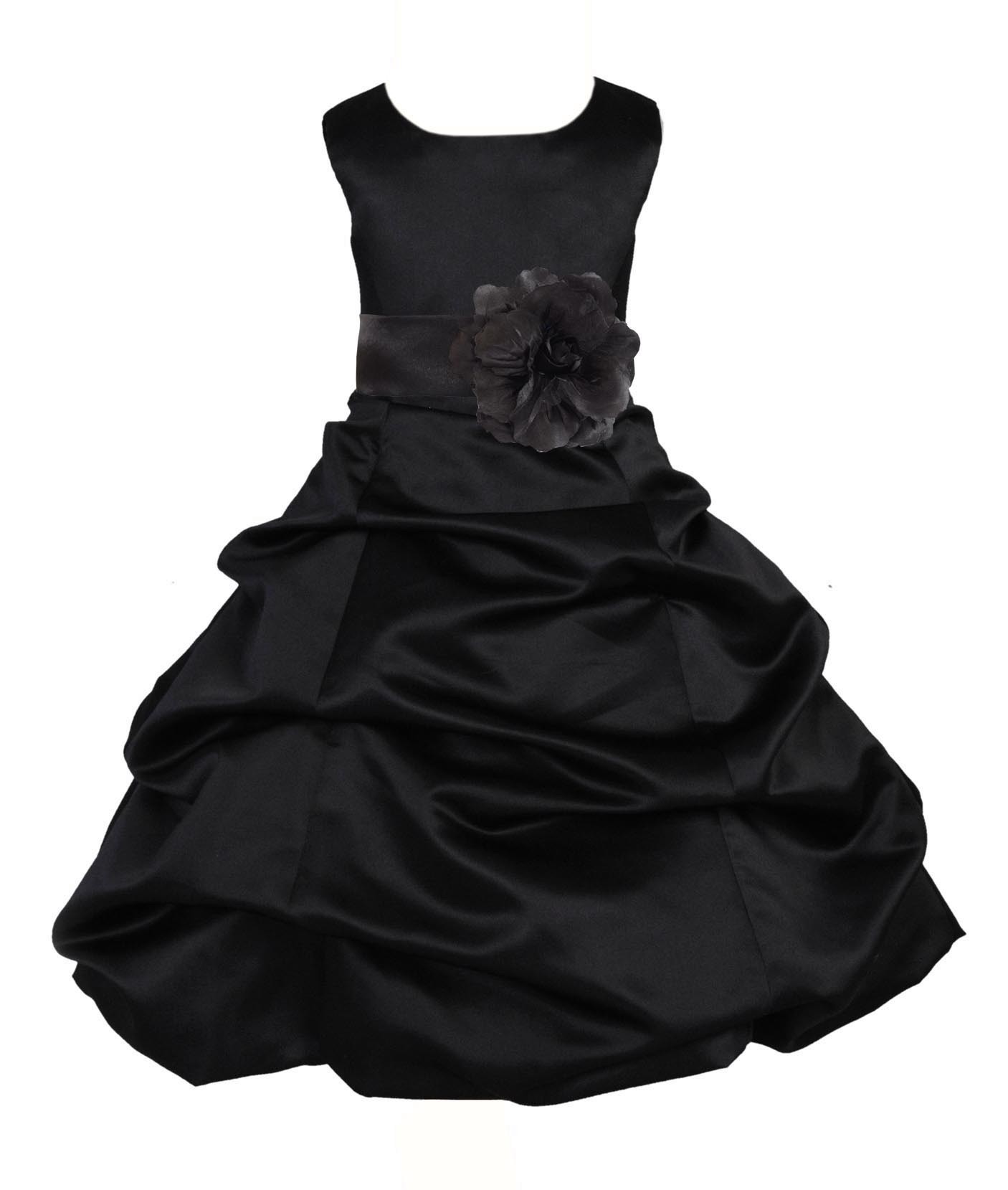 Black Matching Satin Pick-Up Bubble Flower Girl Dress 808T
