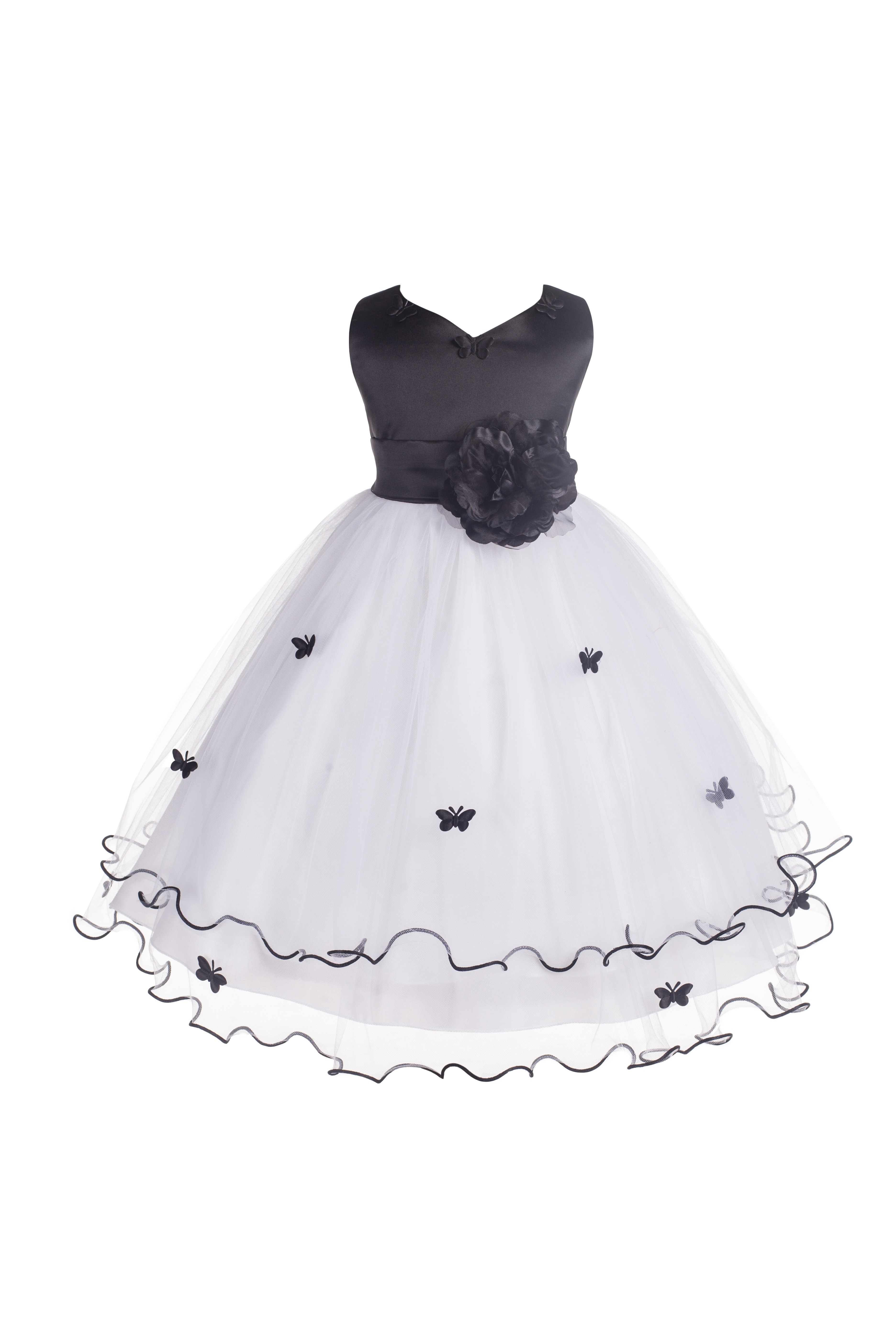 Black Satin Tulle Butterflies Flower Girl Dress Occasions 801T
