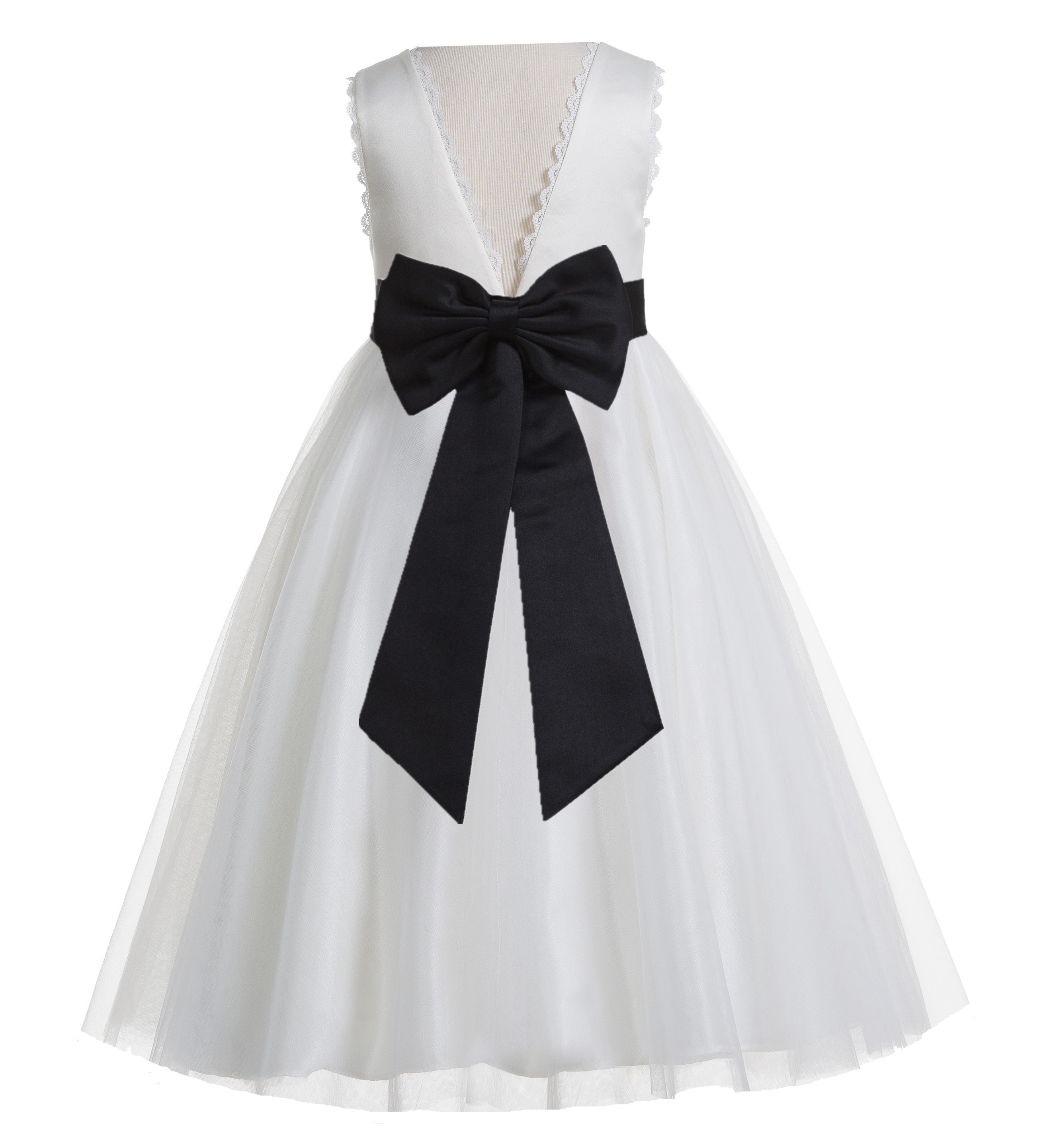 Ivory / Black V-Back Lace Edge Flower Girl Dress 183T