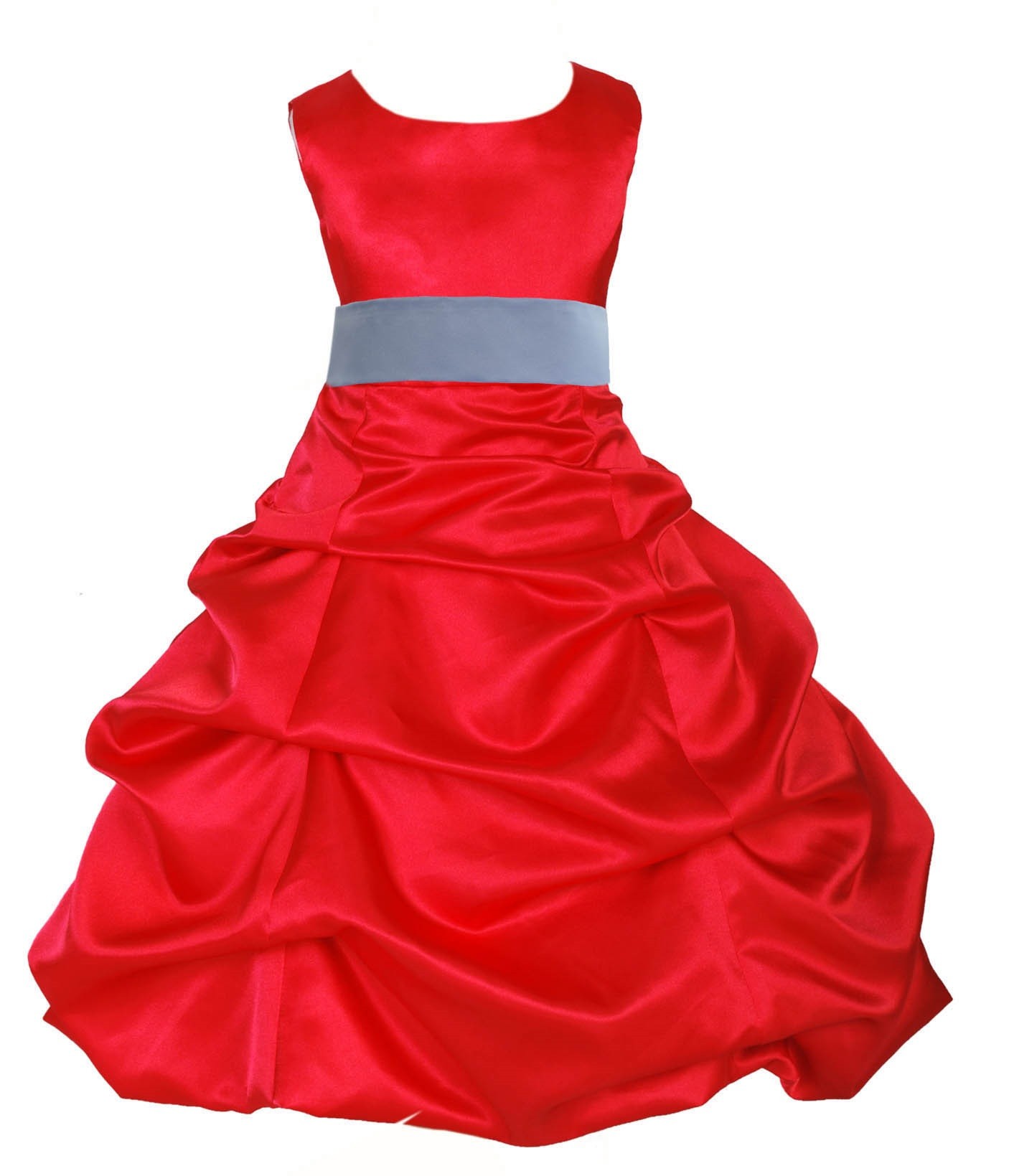 Red/Bluebird Satin Pick-Up Bubble Flower Girl Dress Christmas 806S