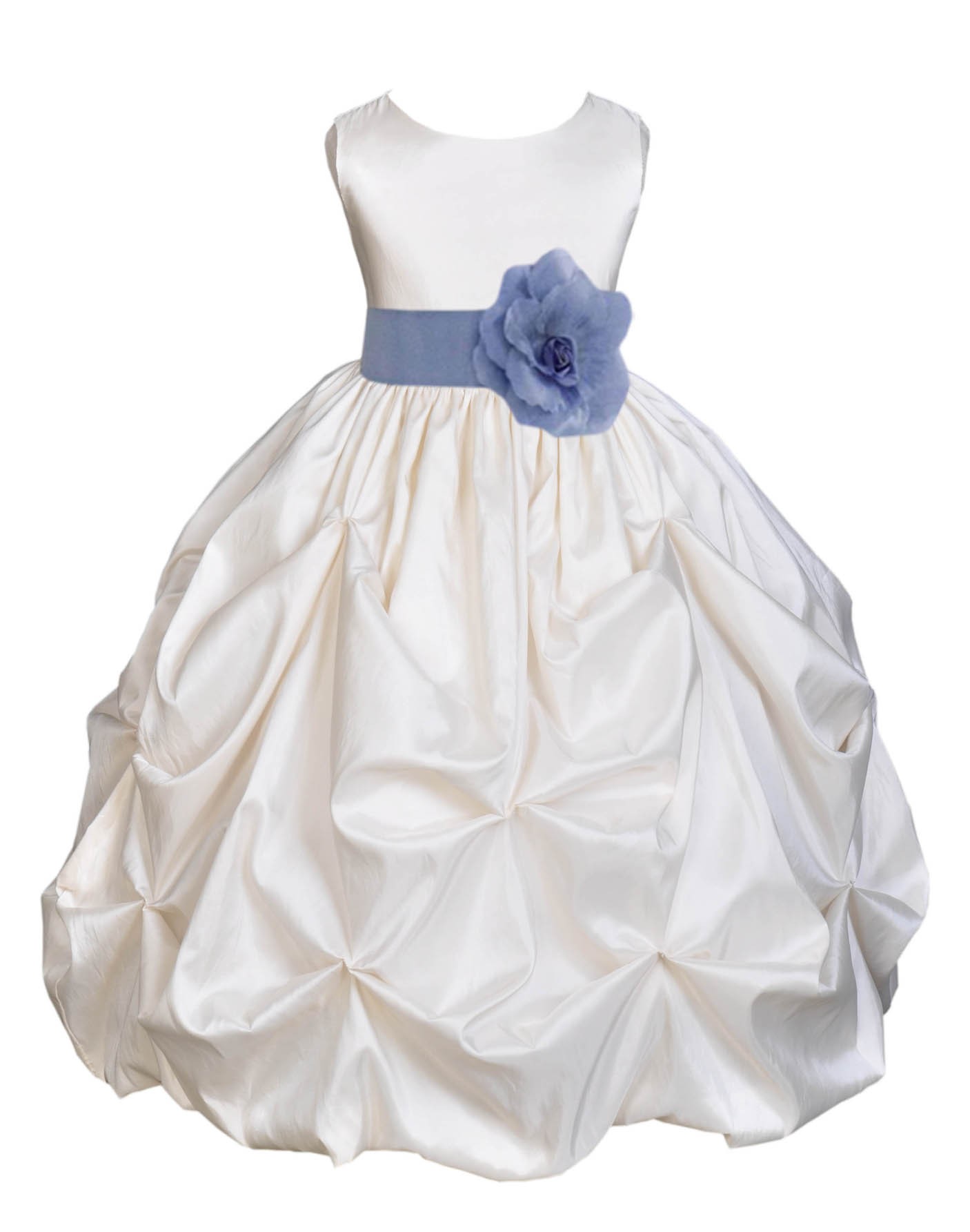 Ivory/Bluebird Satin Taffeta Pick-Up Bubble Flower Girl Dress 301T