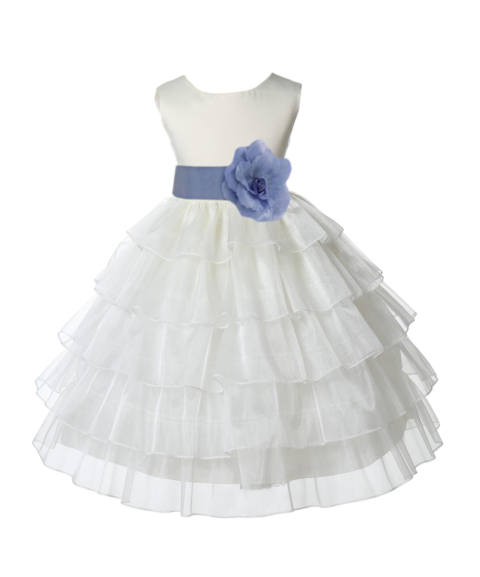 Ivory/Bluebird Satin Shimmering Organza Flower Girl Dress Wedding 308S