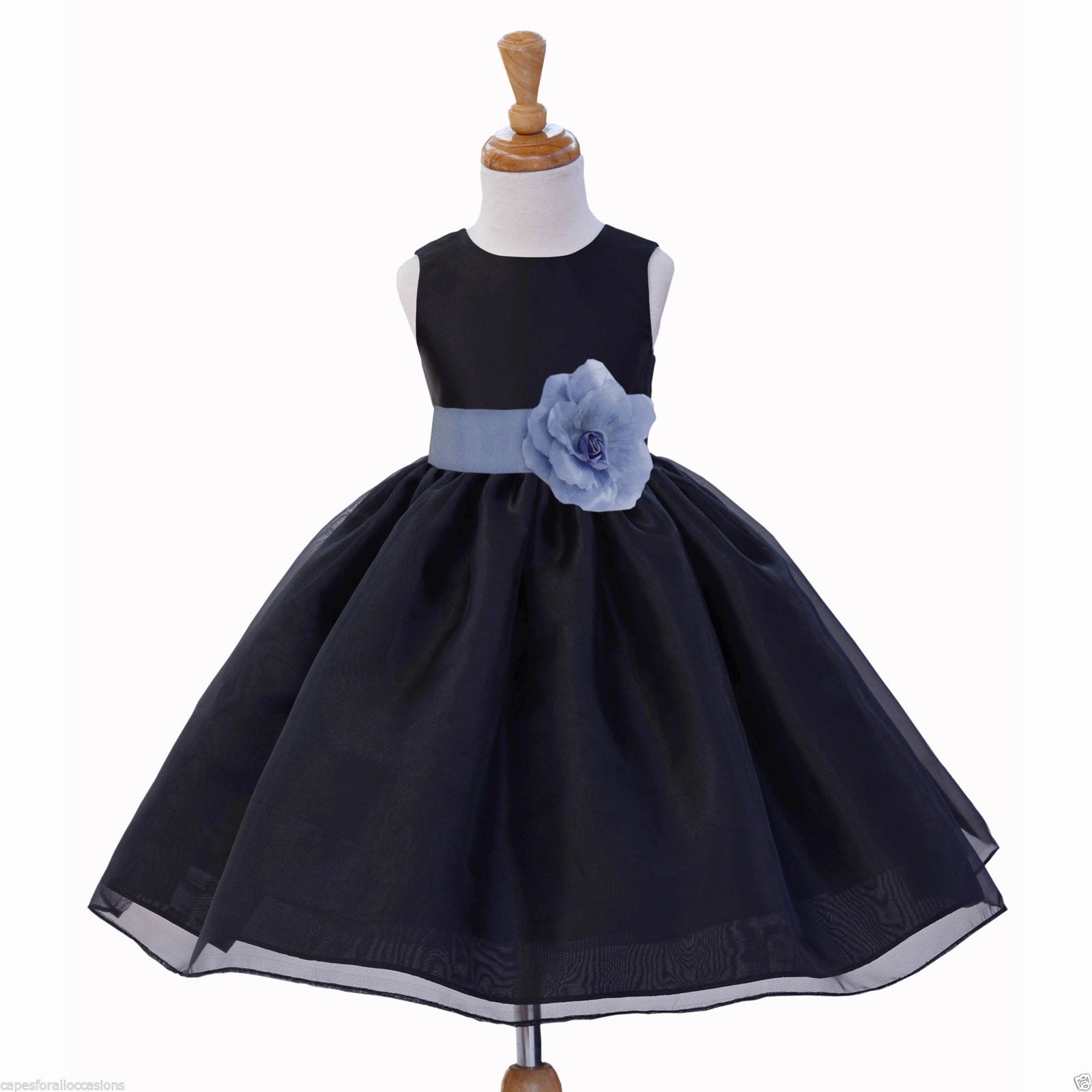 Black/Bluebird Satin Bodice Organza Skirt Flower Girl Dress 841S