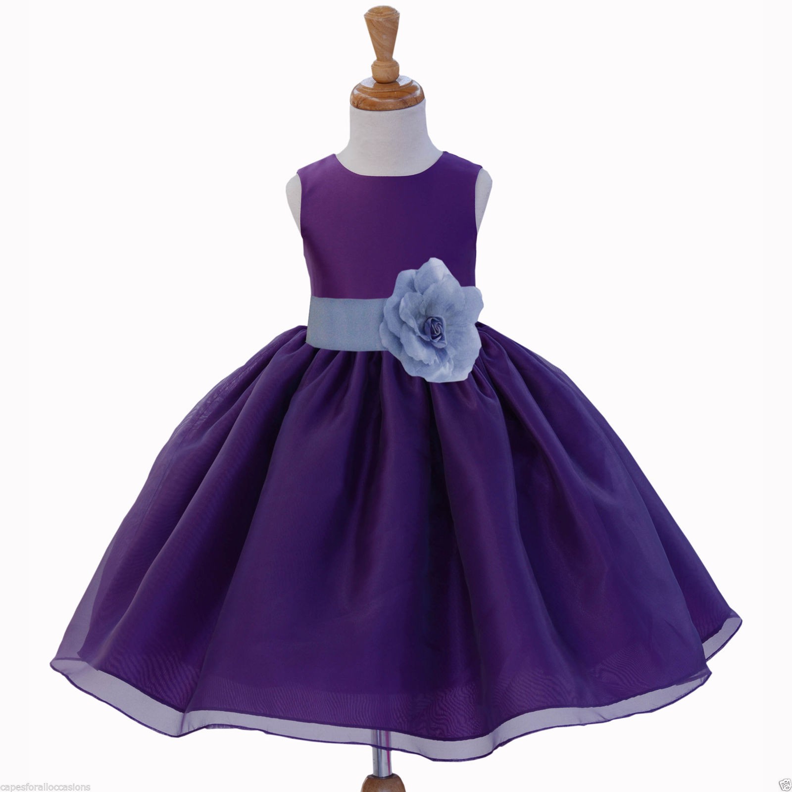 Purple/Bluebird Satin Bodice Organza Skirt Flower Girl Dress 841S